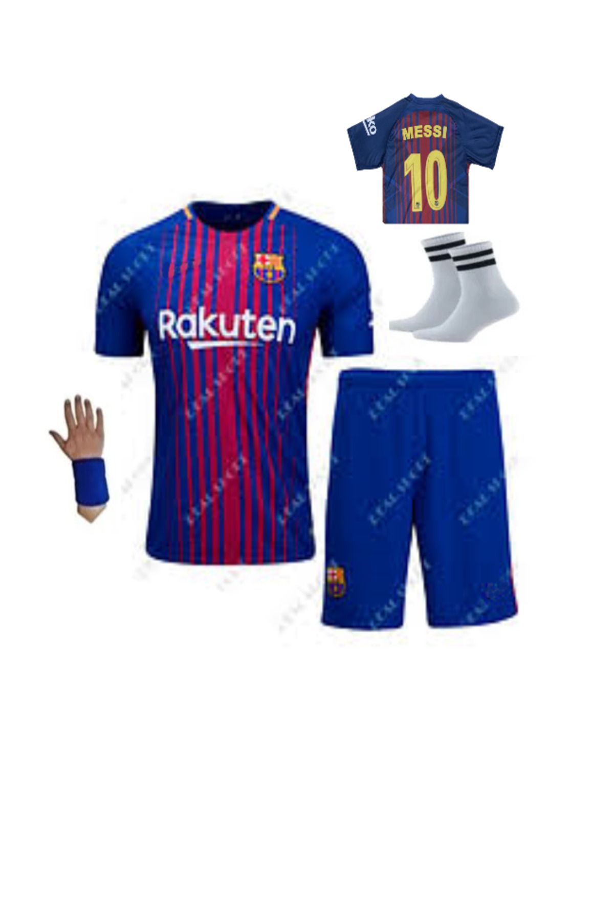 yenteks Messi 2018 Barcelona Retro Çocuk Forması 4 Parça Forma Şort Çorap Bileklik
