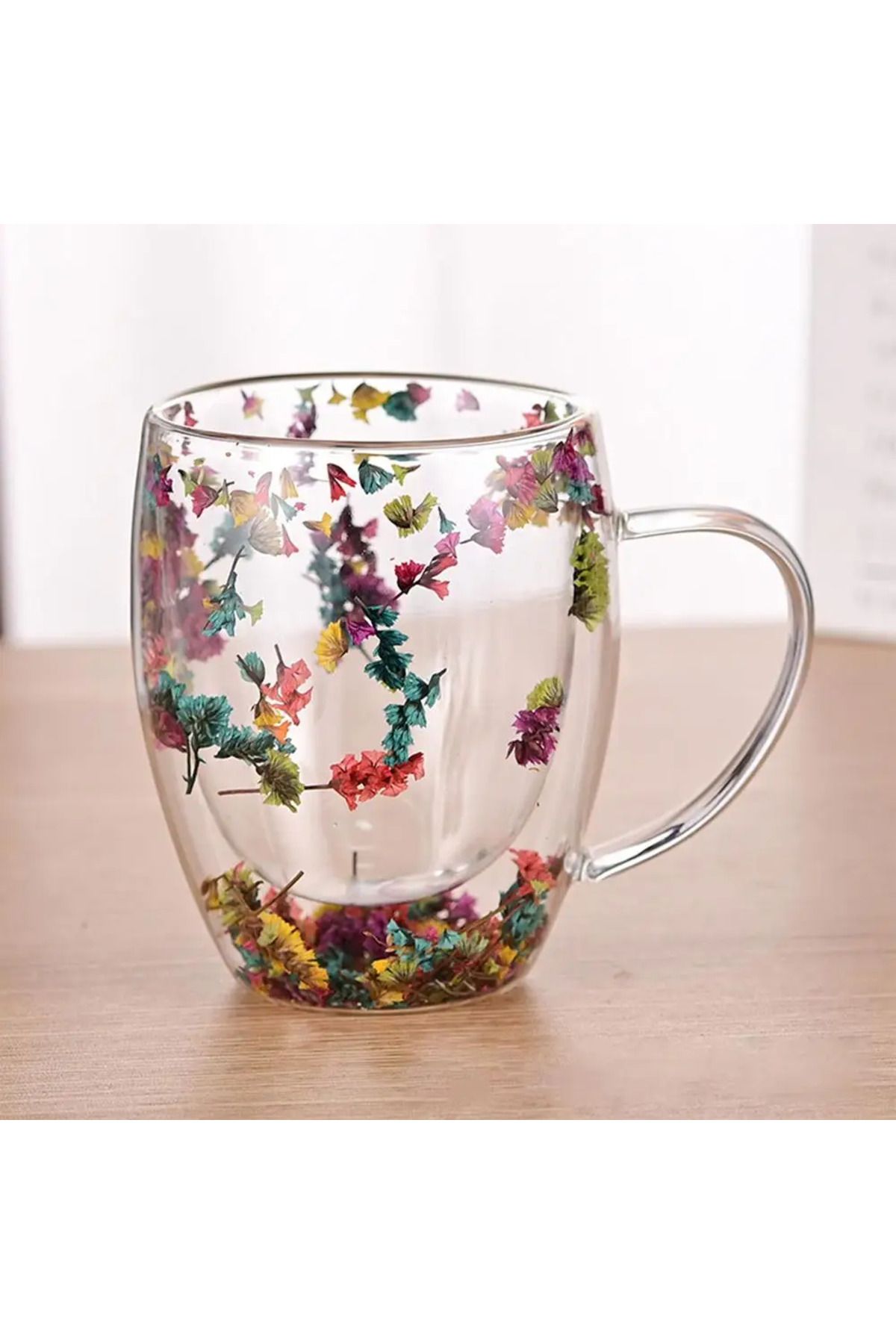 EliteÇeyizAvm Çiçekli Kahve Sunum Bardağı Isıya Dayanıklı Borosilikat Çift Çidarlı Flower Cup Çiçekli Bardak