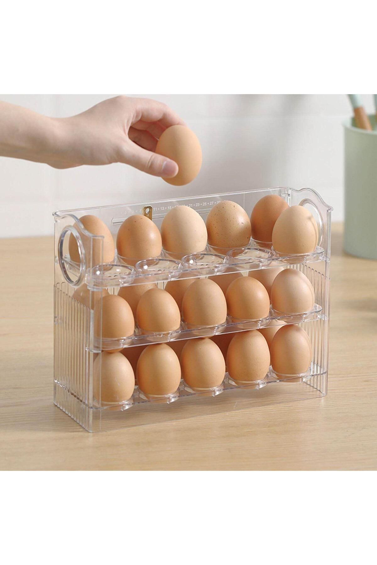 Eynel 3 Katlı Yumurtalık Buzdolabı Organizeri Saklama Kabı 30 Bölmeli Raflı Yumurta Kutusu Düzenleyici
