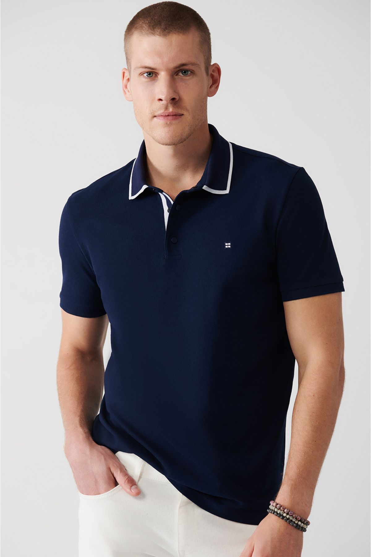 Avva Erkek Lacivert %100 Pamuk Regular Fit Çıtçıtlı Polo Yaka T-shirt A31y1175