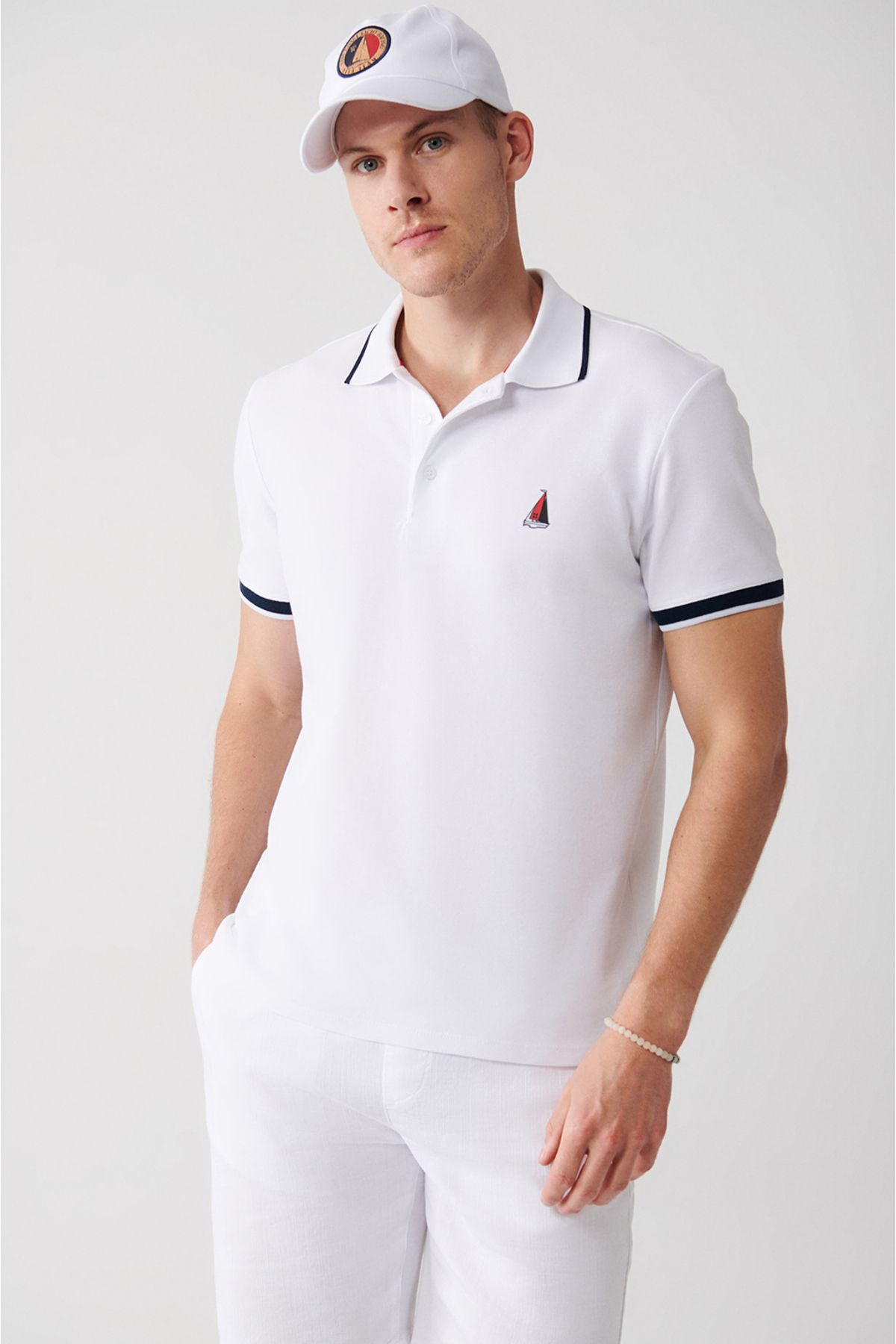 Avva Erkek Beyaz %100 Pamuk Marine Baskılı Regular Fit Polo Yaka T-shirt A31y1189