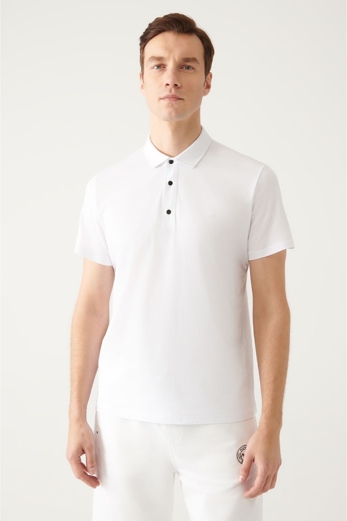 Avva Erkek Beyaz %100 Pamuk Örme Regular Fit 3 Çıt Çıtlı Polo Yaka T-shirt E001033