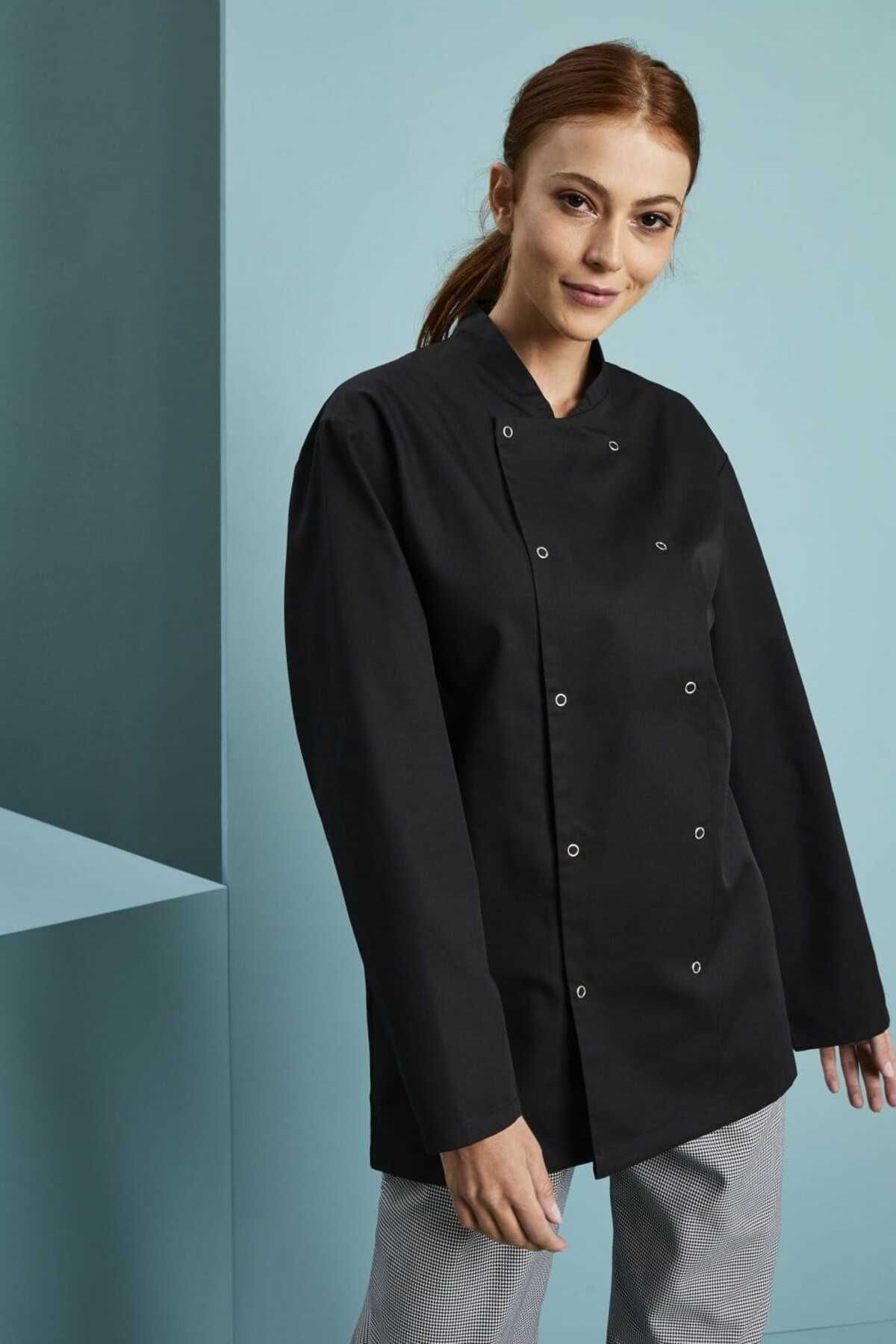 GTB BUTİK Kadın Siyah Chef Aşçı Ceketi Otel Mutfak Uzun Kollu Ceket Chef Jacket Women