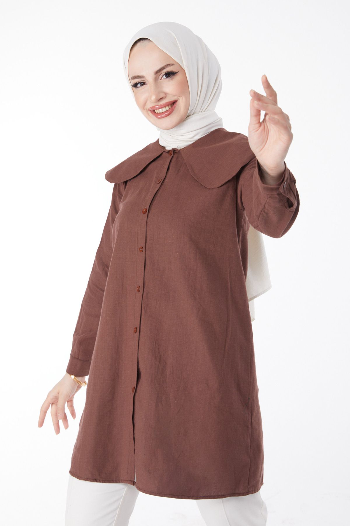 TOFİSA Düz Bahriye Yaka Kadın Kahverengi Gömlek - 13169