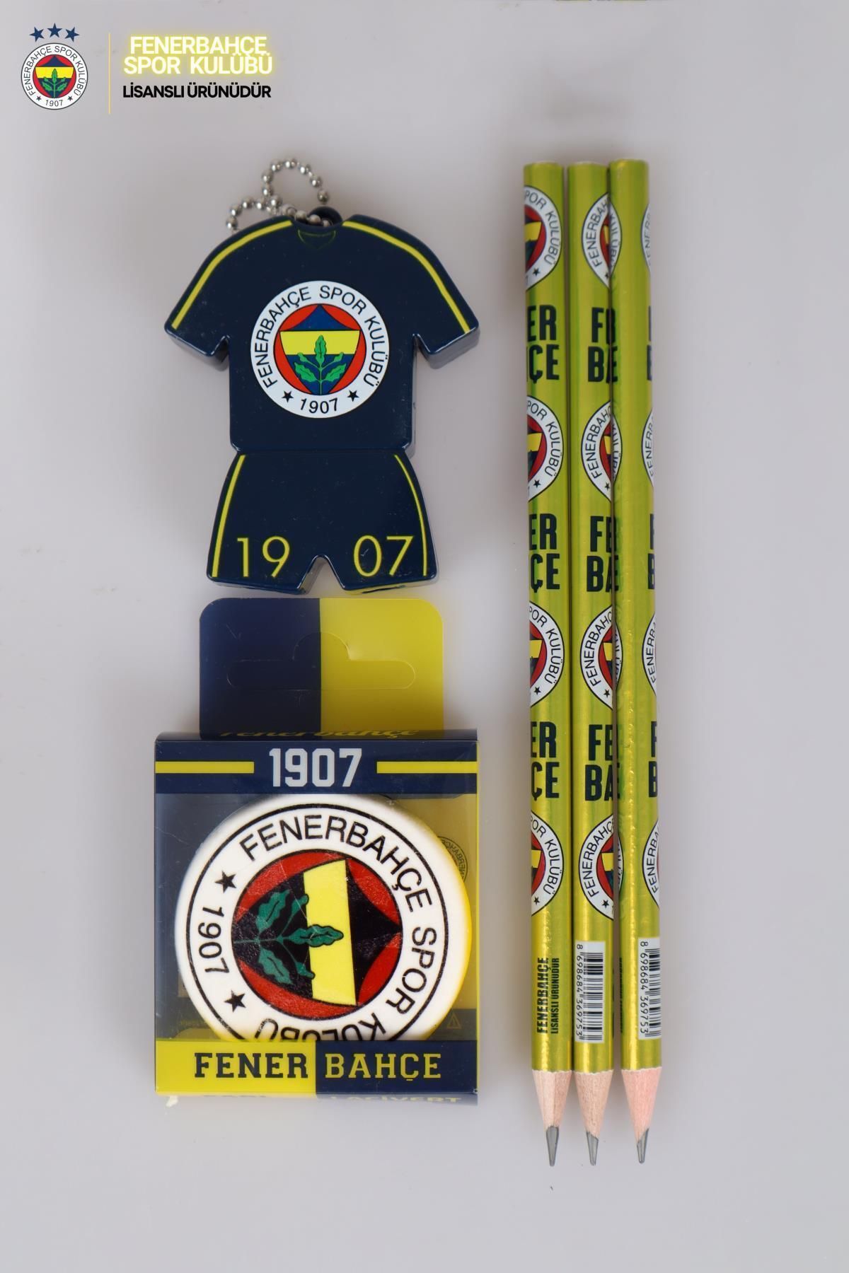 Fenerbahçe Lisanslı Fenerbahçe 3 Adet Kurşun Kalem, Silgi Ve Forma Tasarım Kalemtraş Seti