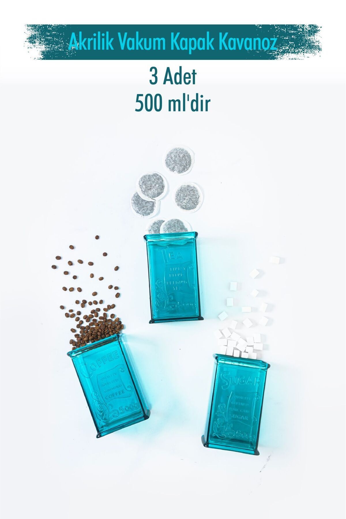 Genel Markalar Akrilik Aquamarin Şeker Kahve Çay Kavanozu 500 Ml (Vakum Kapak )