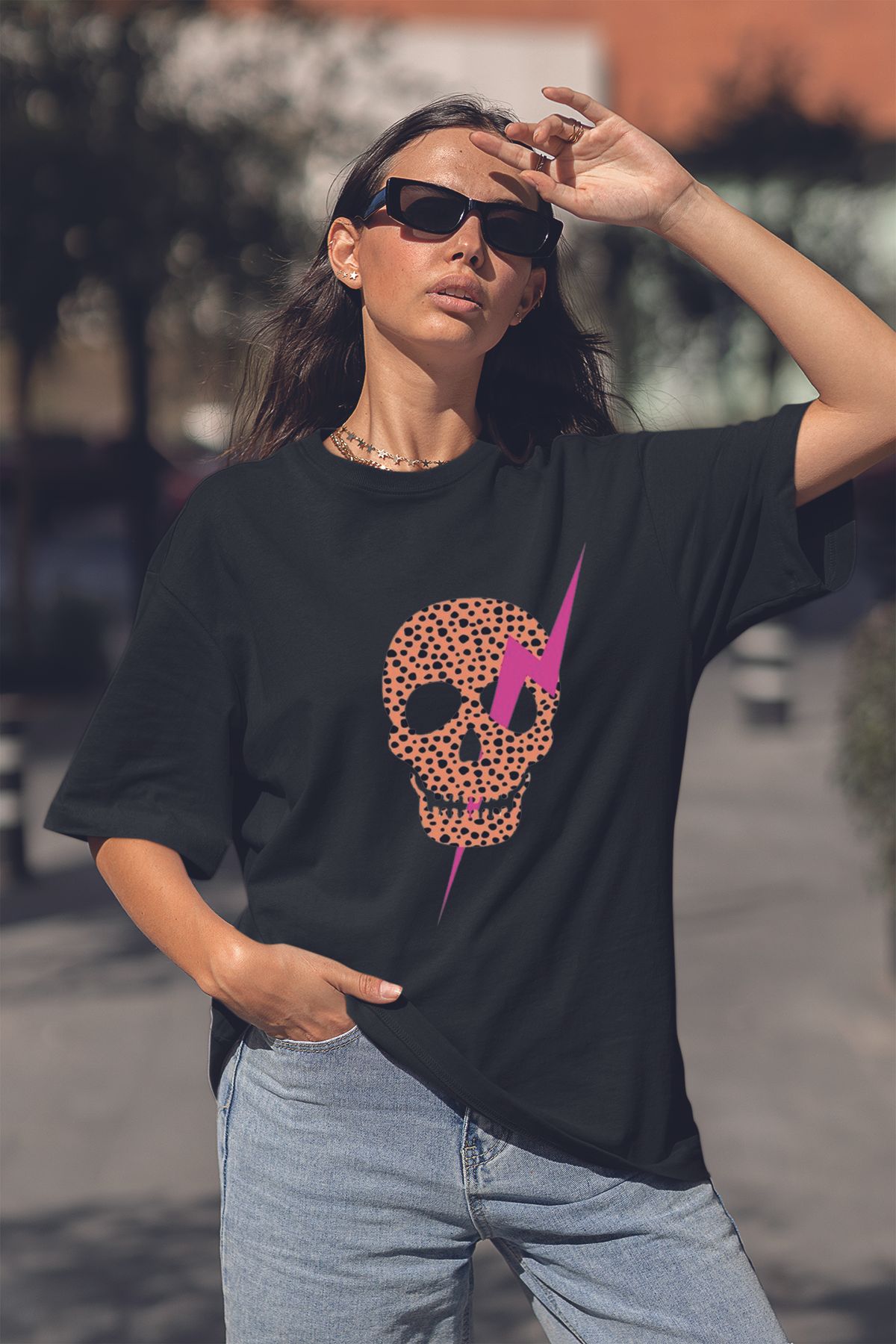 Serbella Trend Skull Baskılı Oversize T-Shirt Unisex Kod P0730-J6J7Y4