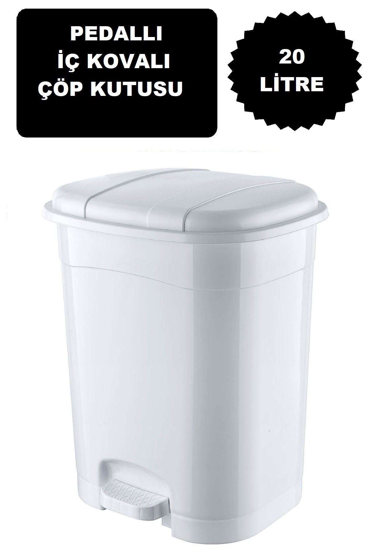 DEEMBRO Beyaz Büyük Boy Pedallı Çöp Kovası 20 Litre Iç Kovalı Mutfak Tezgah Üstü, Banyo Ve Ofis Çöp Kovası