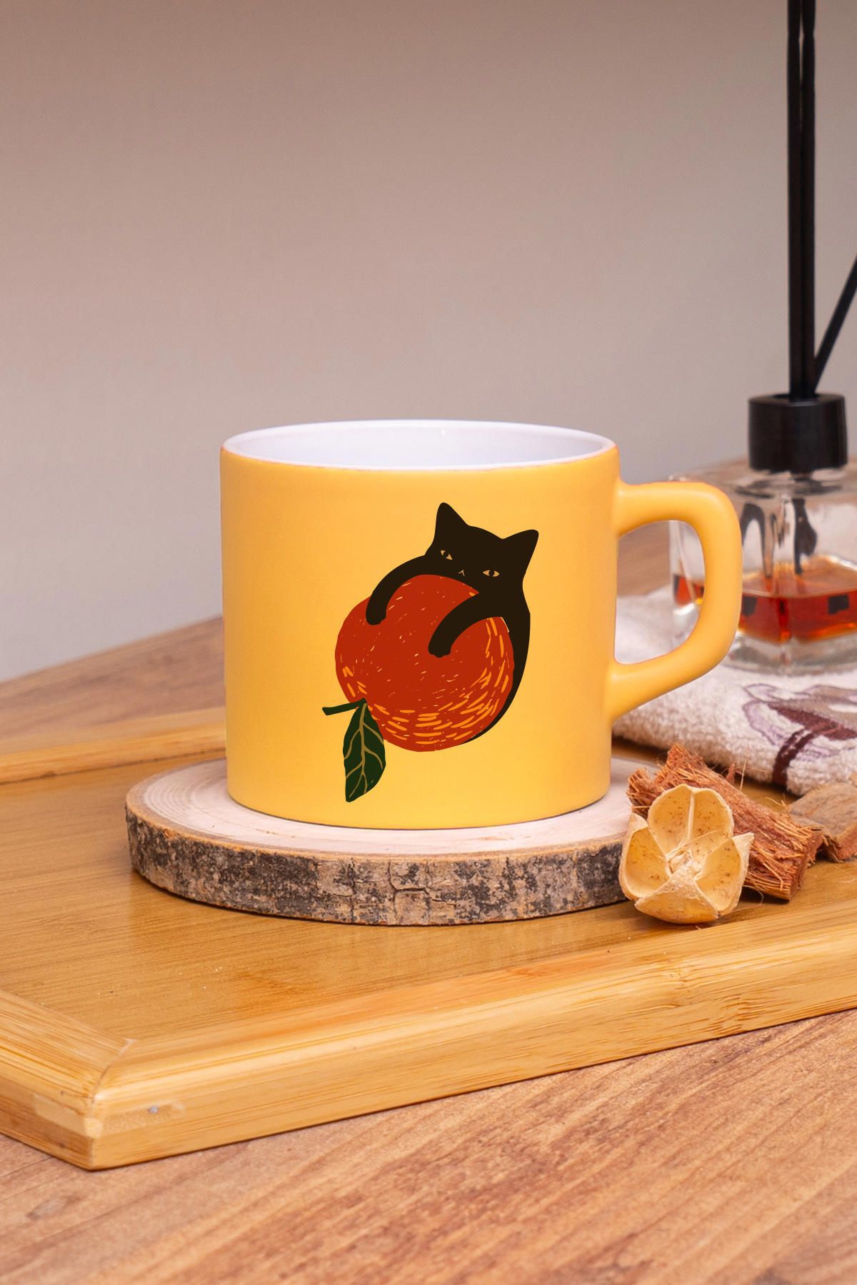 Seraclass Sarı Renkli Portakal Tasarımlı Çay & Nescafe Fincanı