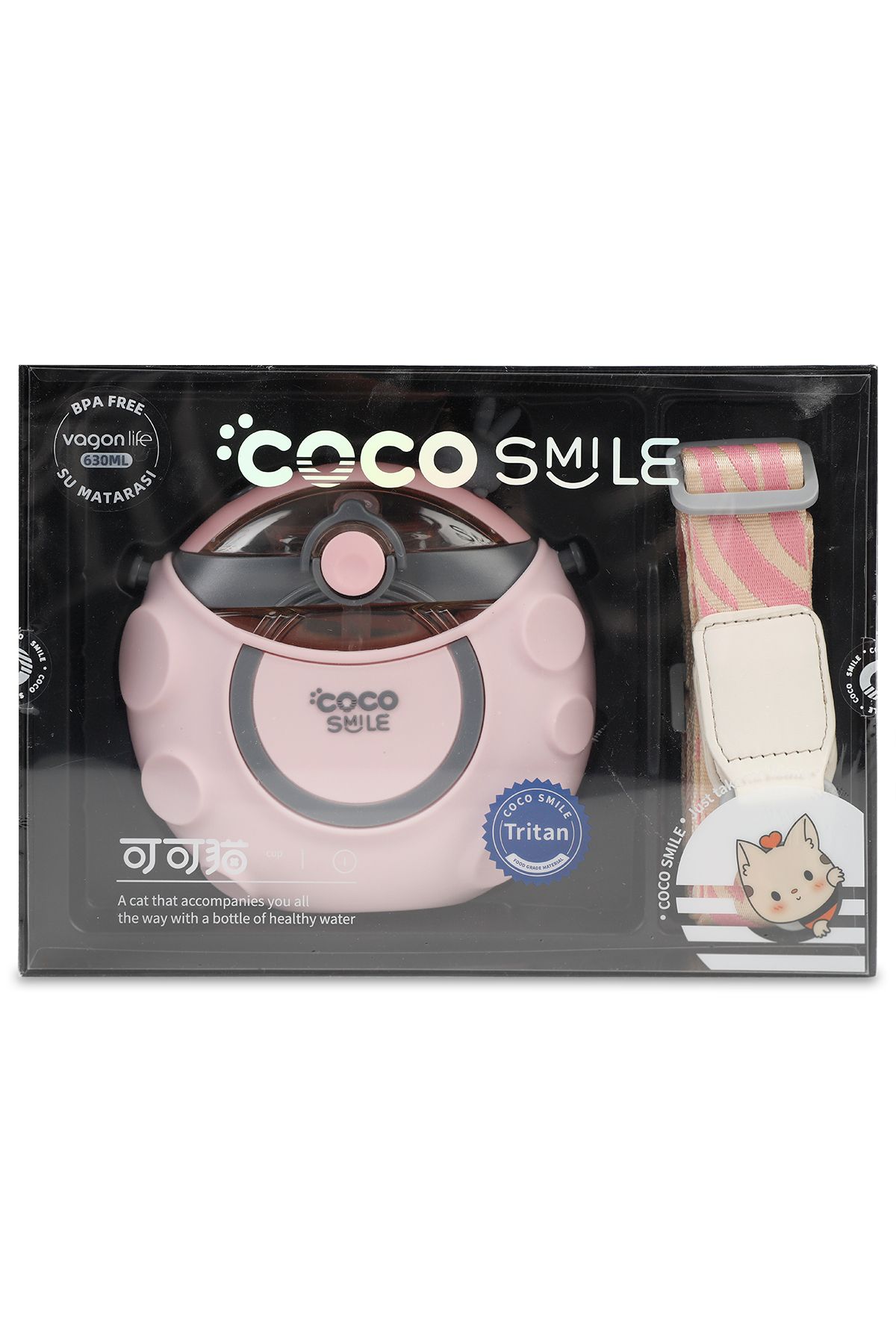Vagonlife VGN0006  Coco Smile 630 ml Straw Atronaut Çelik Matara Tritan (Pink)
