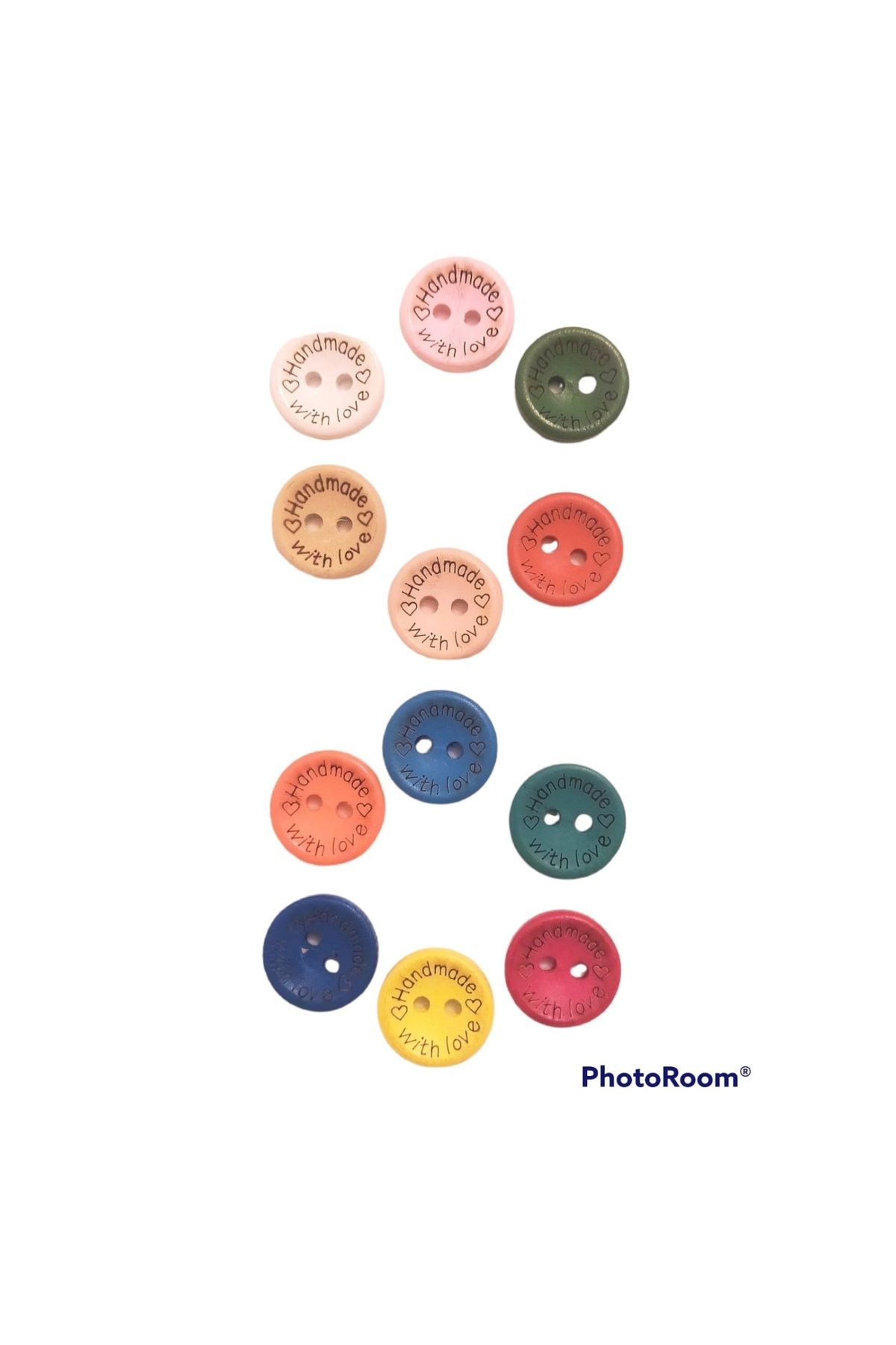 Zedhobi 24 Adet 15 Mm Handmade Yazılı Renkli Yuvarlak Ahşap Düğme , Düğmeler
