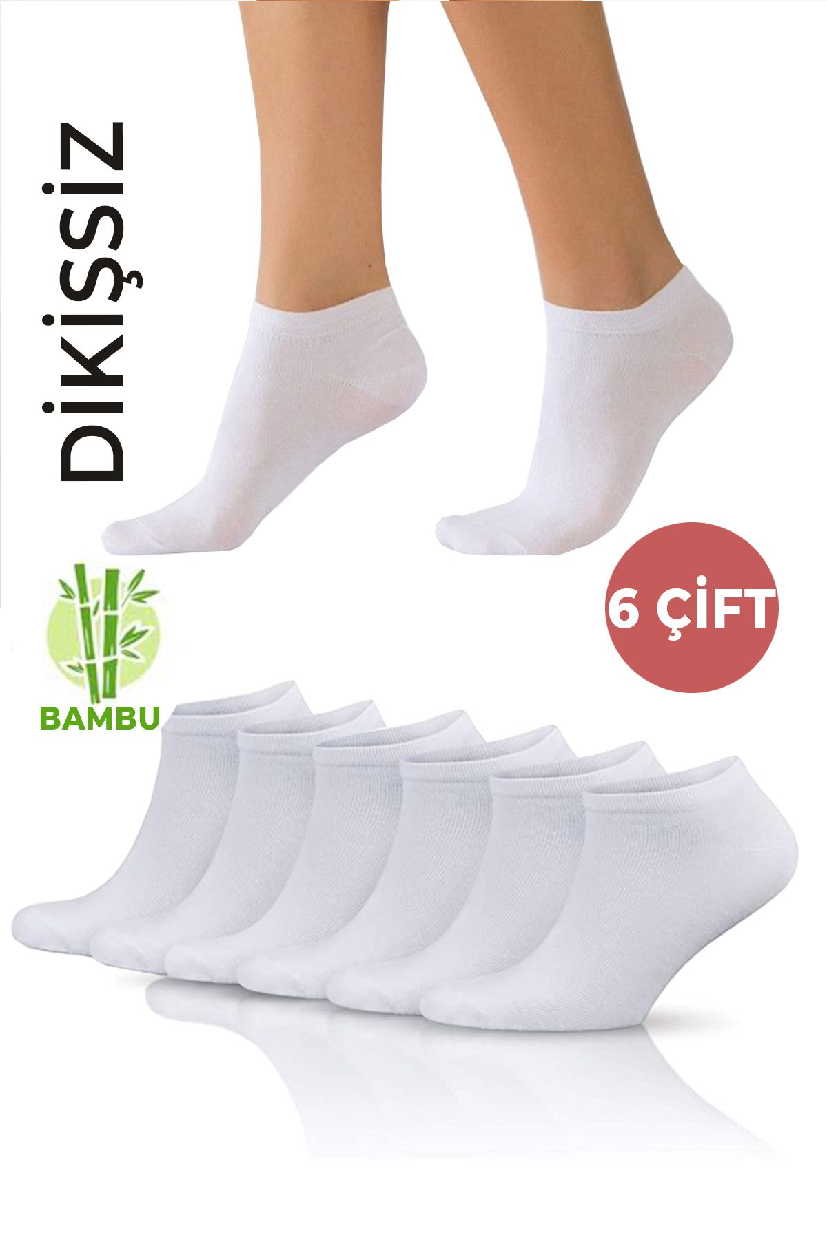 Socks Stations Ünisex Beyaz Terletmez Bambu Patik Çorap - 6'lı Bambu Kısa Çorap Seti Bambu Beyaz Spor Çorap
