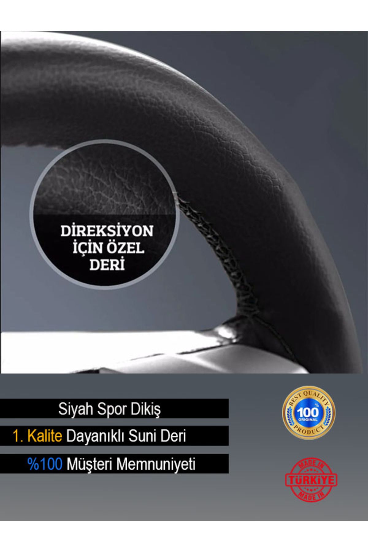Genel Markalar Hyundai Matrix ÖZEL süper deri Direksiyon Kılıfı, Dikmeli Siyah Spor Dikiş