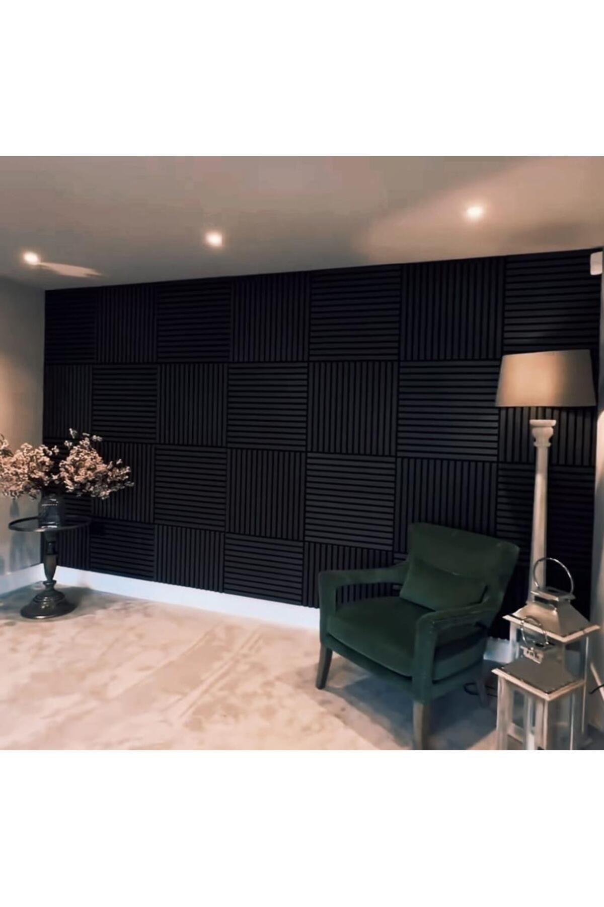 Renkli Duvarlar 50x50cm 1 Adet Siyah Renk Akustik Panel 3mm Keçe Ve 8mm Mdflam Salon Ofis Duvar Çıtası Paneli Cide