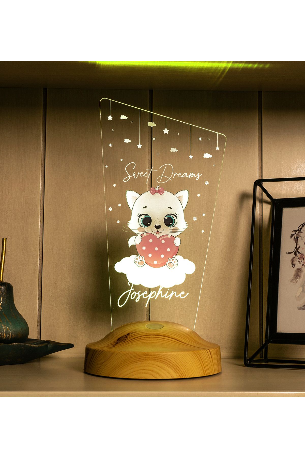 SEVGİLAMBASI Pembe Kitty Kedicik Bebek Odası Gece Lambası, Kız Çocuklara Özel Hediye, Kedi Tasarımlı Led Lamba