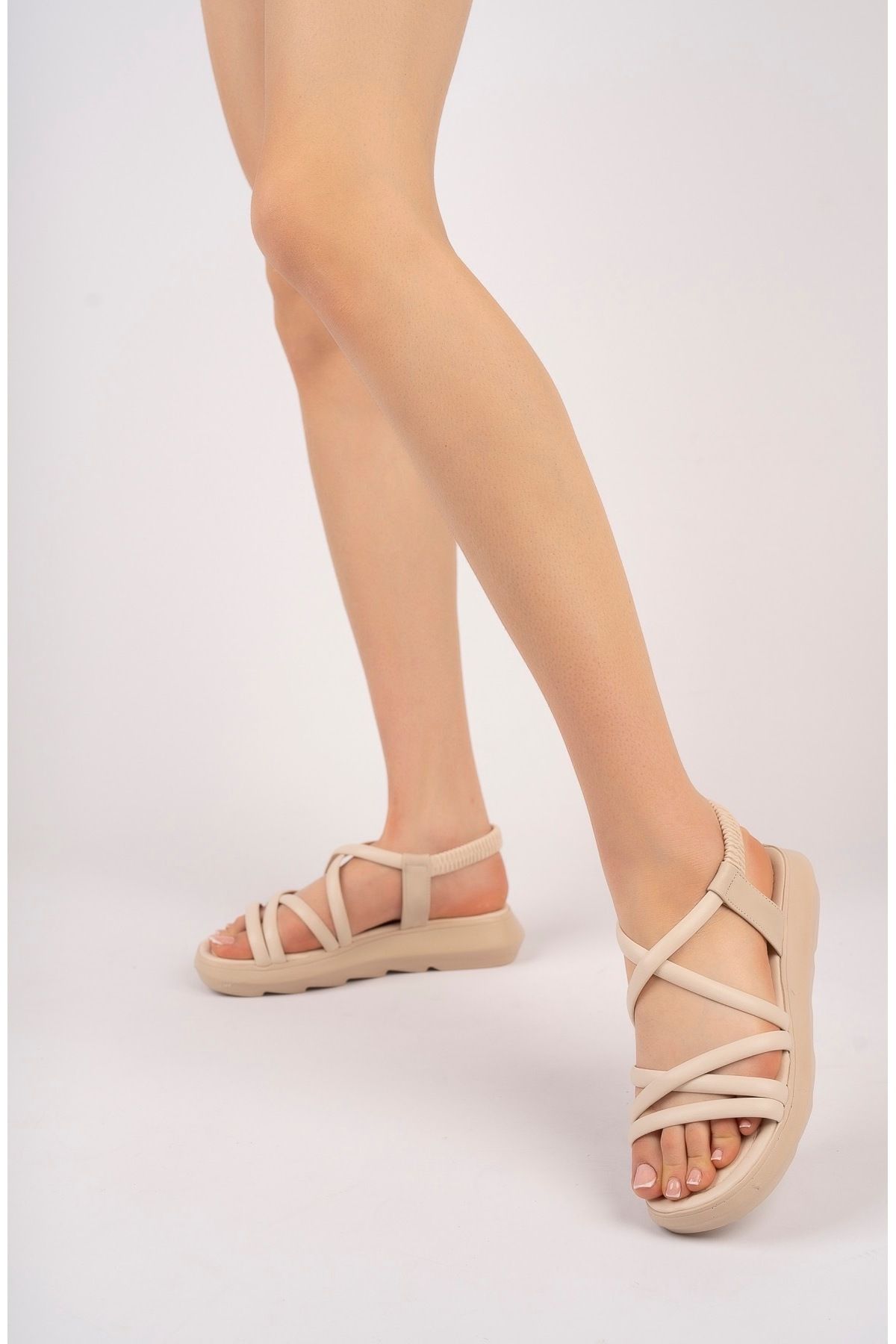 Moda Değirmeni Ten Kadın Sandalet Çapraz Lastikli Bg1079-123-0003