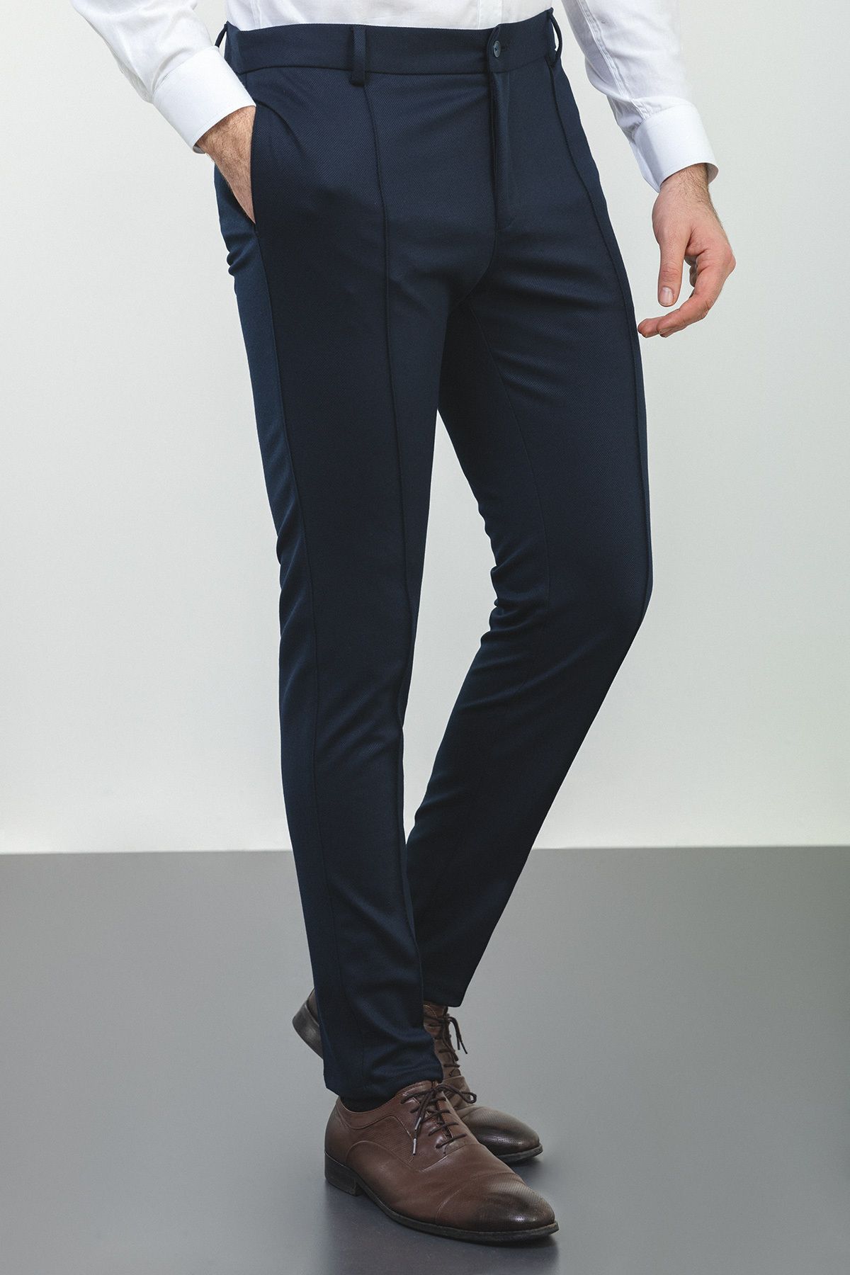Mcr Lacivert Renk Super Slim Fit Çizgi Detaylı Erkek Pantolon