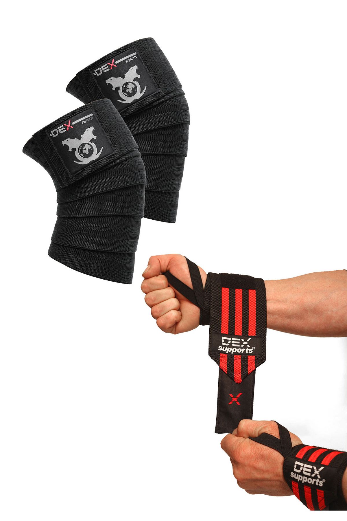 Dex Supports Lasting Energy Diz Bandajı Knee Wraps Legend + Spor Bileklik Wrist Wraps 2'li Set