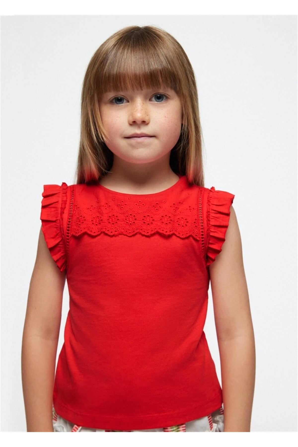 Mayoral Kız Çocuk İşlemeli Kolsuz Tişört Kırmızı 3094