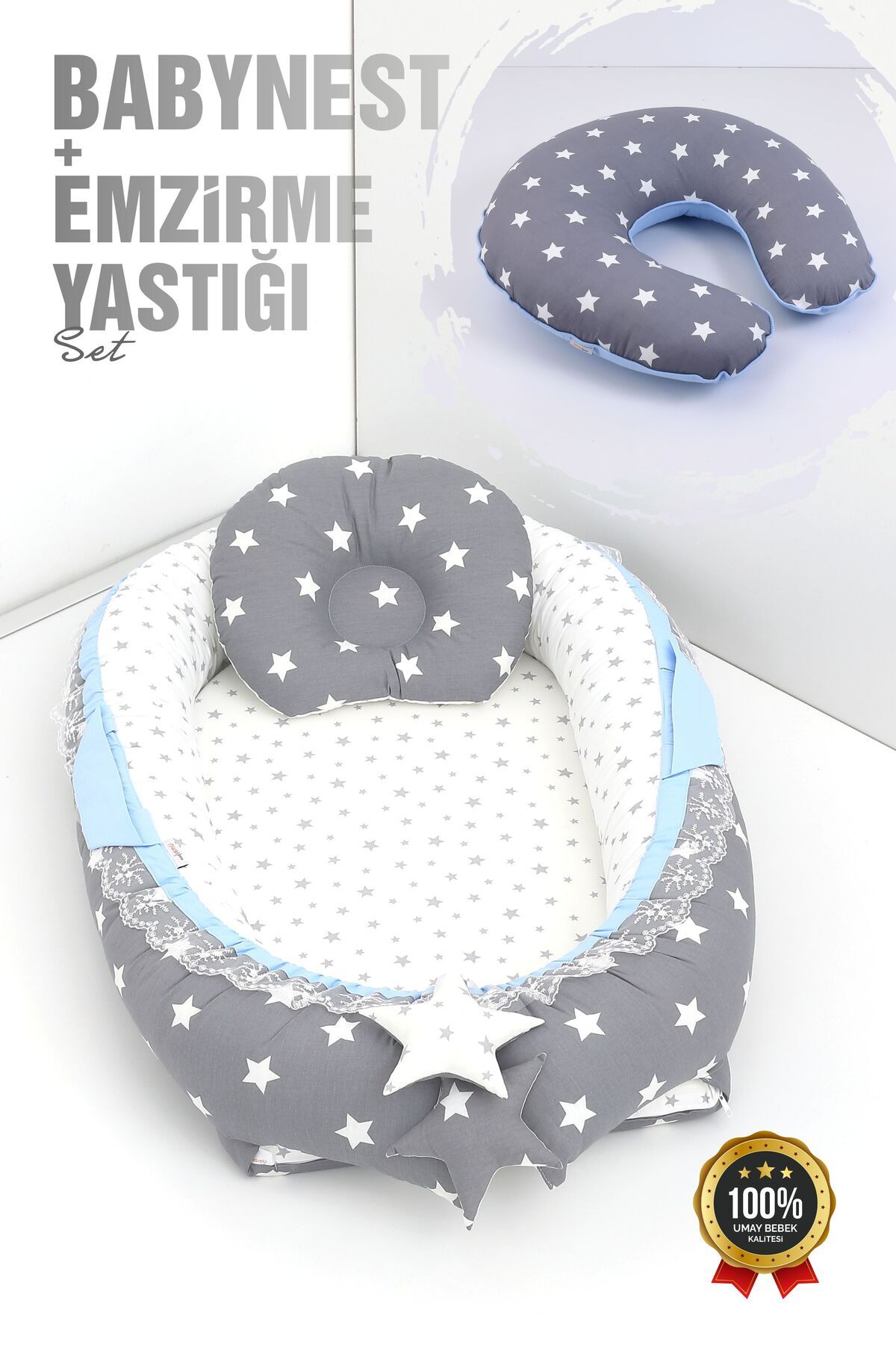 Umaybebek Babynest, Bebek Uyku Yatağı 0-2 Yaş + Emzirme Yastığı 60x60 cm