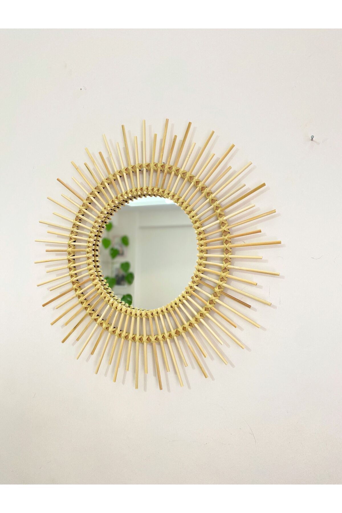 Boncukafası Bambu Ayna 45 Cm Duvar Aynası Konsol Aynası Dekoratif Ayna Çocuk Odası
