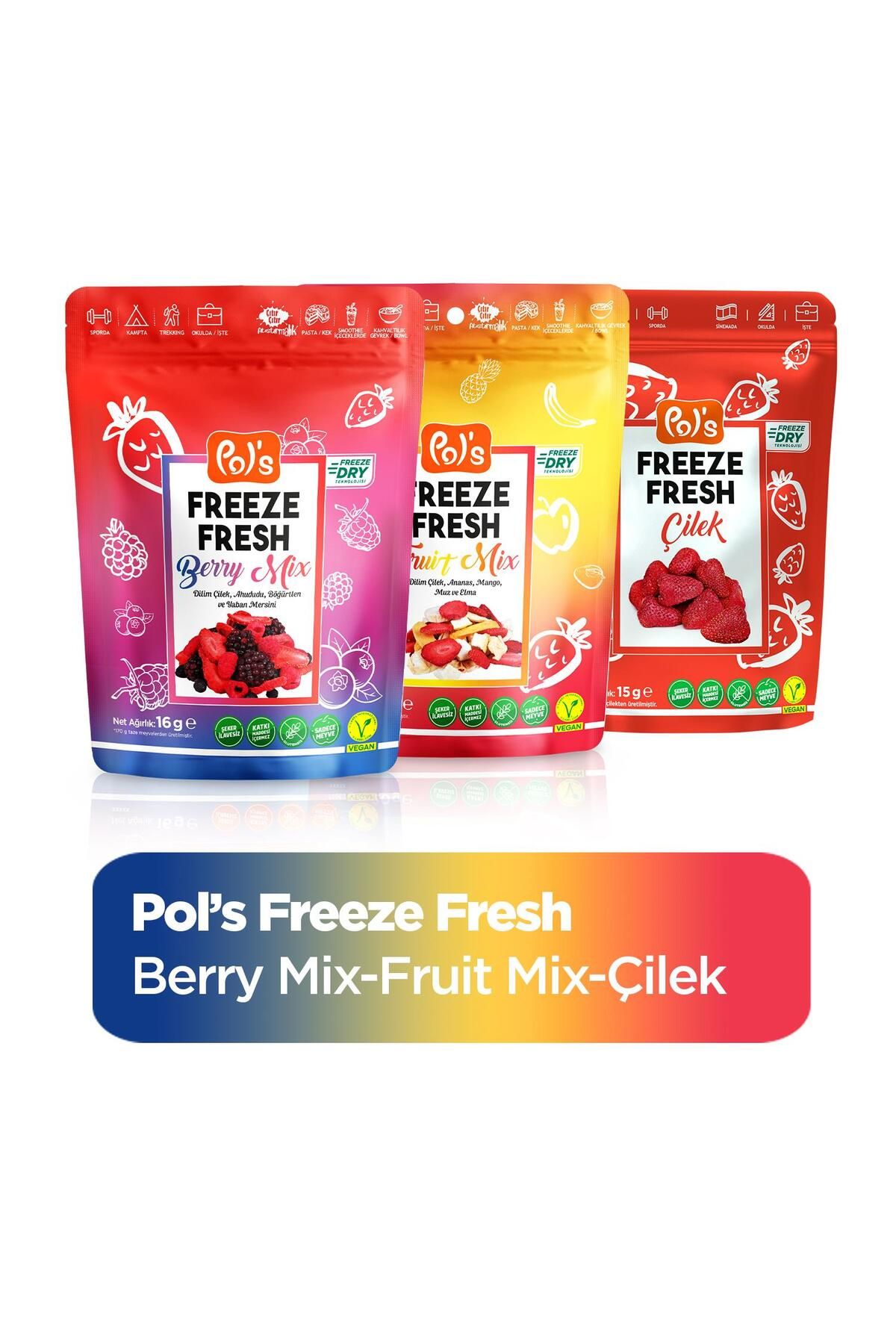 Pol's Freeze Fresh Berry Mix 16 g, Fruit Mix 20 g, Çilek 15 g