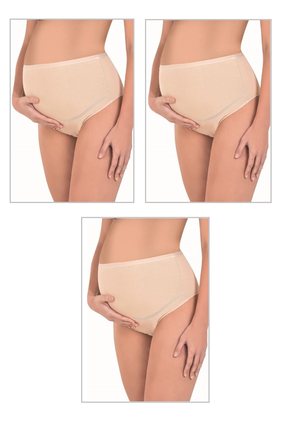 ÖZKAN underwear Özkan 23582 3'lü Paket Kadın Ten Rengi Pamuklu Likralı Süprem Hamile Lohusa Yüksek Bel Bato Külot