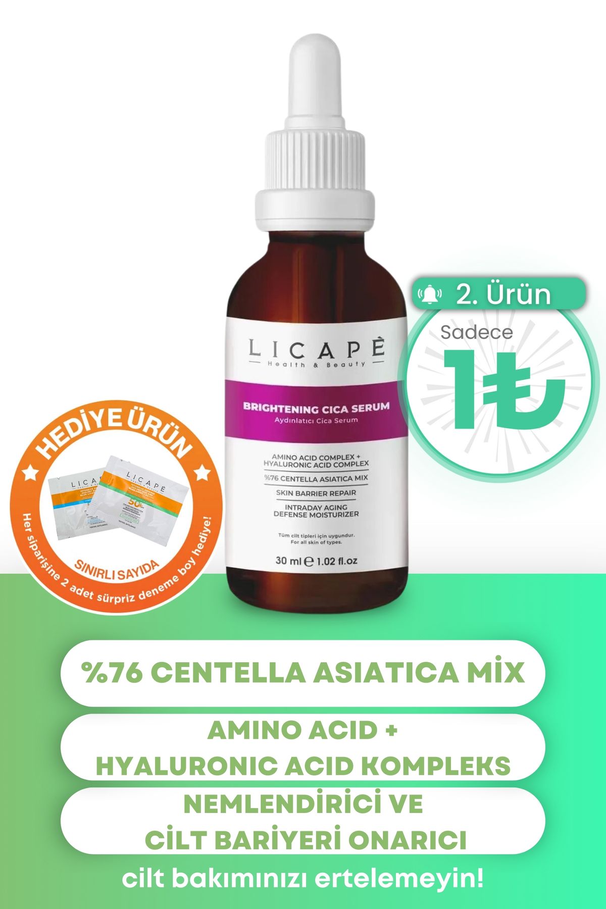 Licape %76 Centella Asiatica Aydınlatıcı Cica Serum 30ml