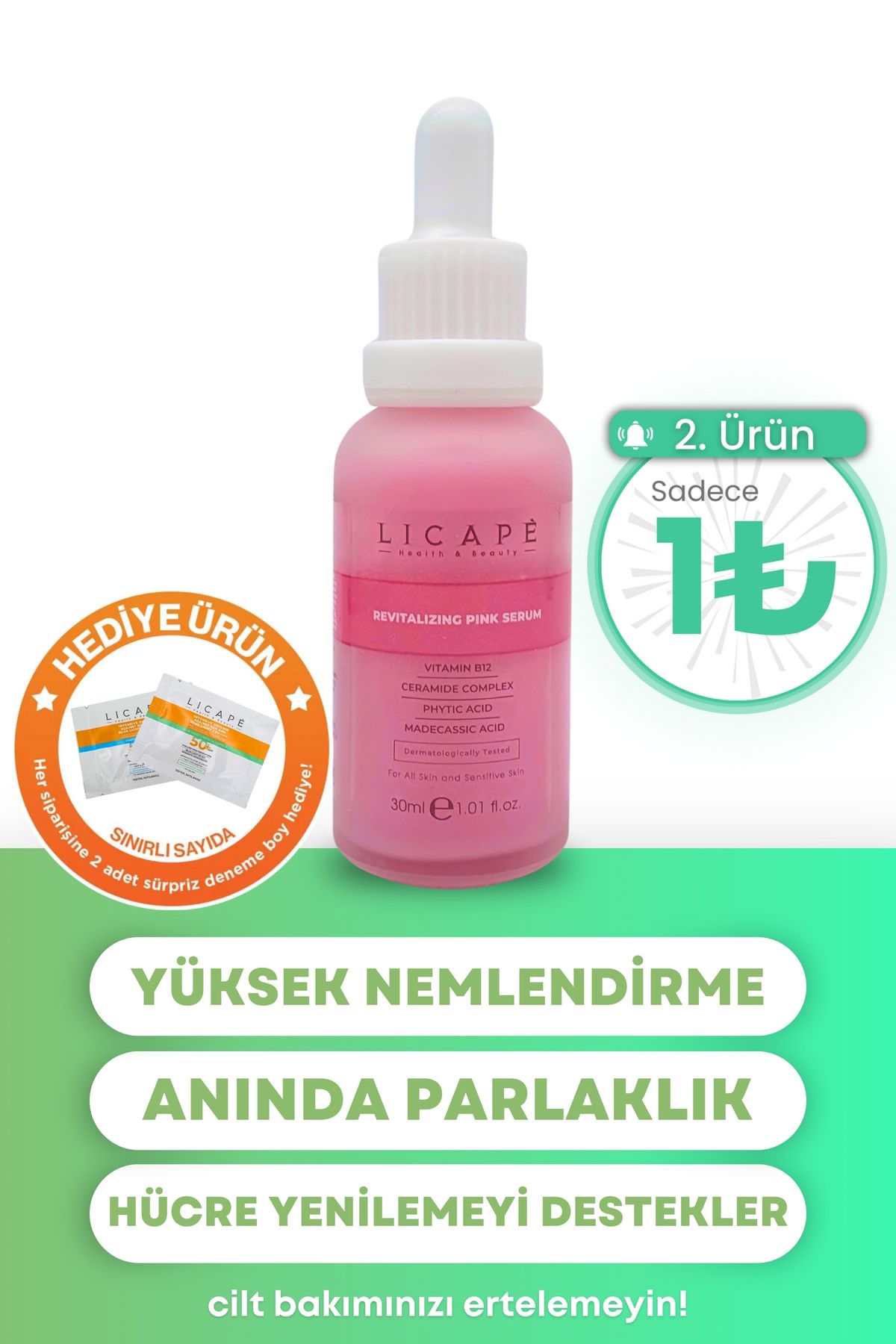 Licape B-12 Revitalizing Aydınlatıcı Bariyer Güçlendirici Nemlendirici Pink Serum 30ml
