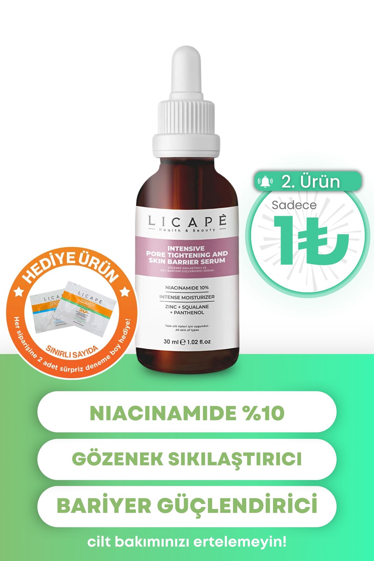 Licape Gözenek Sıkılaştırıcı ve Cilt Bariyeri Güçlendirici Niacinamide %10 Serum 30ml