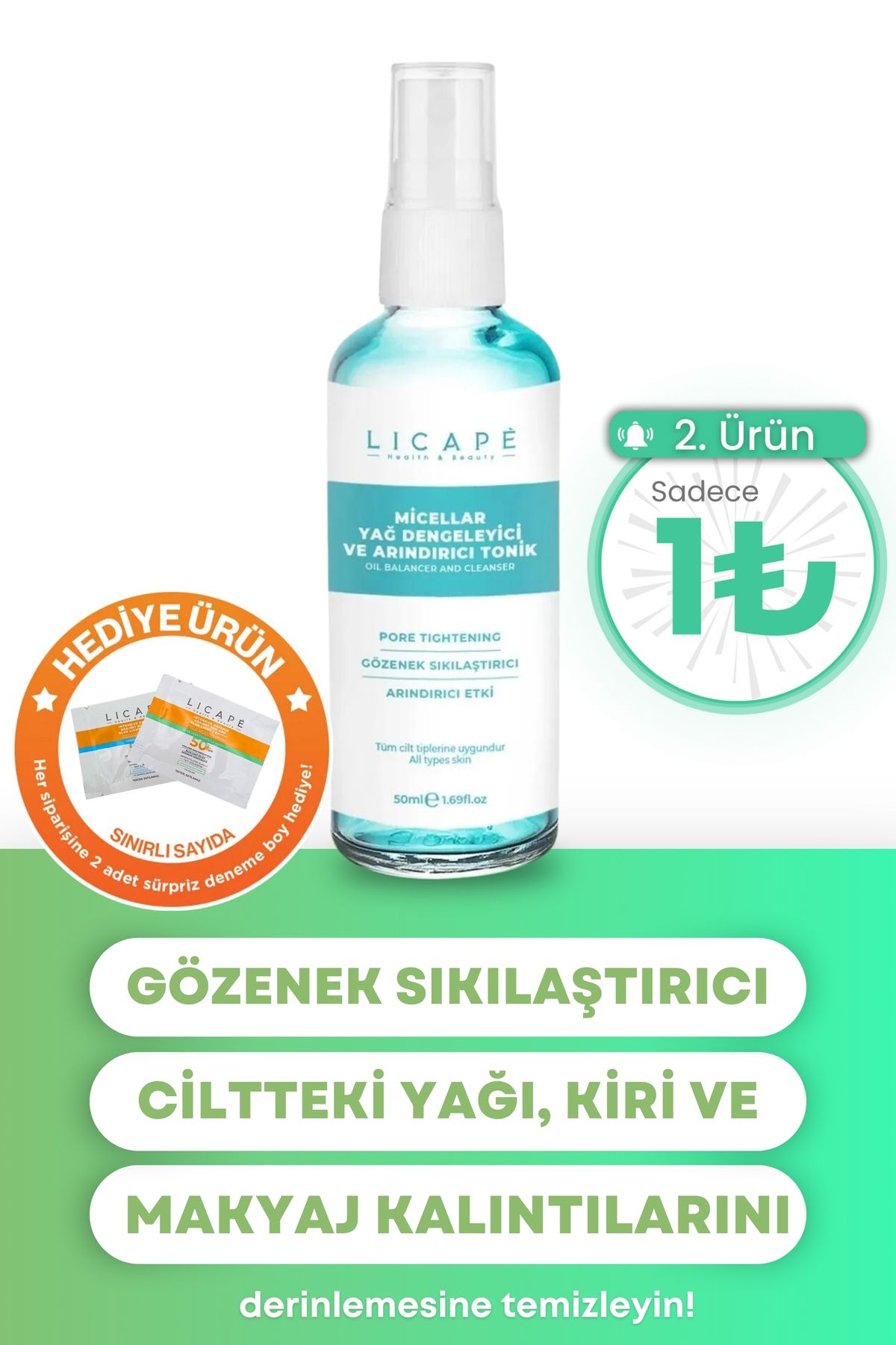 Licape Gözenek Sıkılaştırıcı, Arındırıcı Ve Yağ Dengeleyici Tonik 50ml