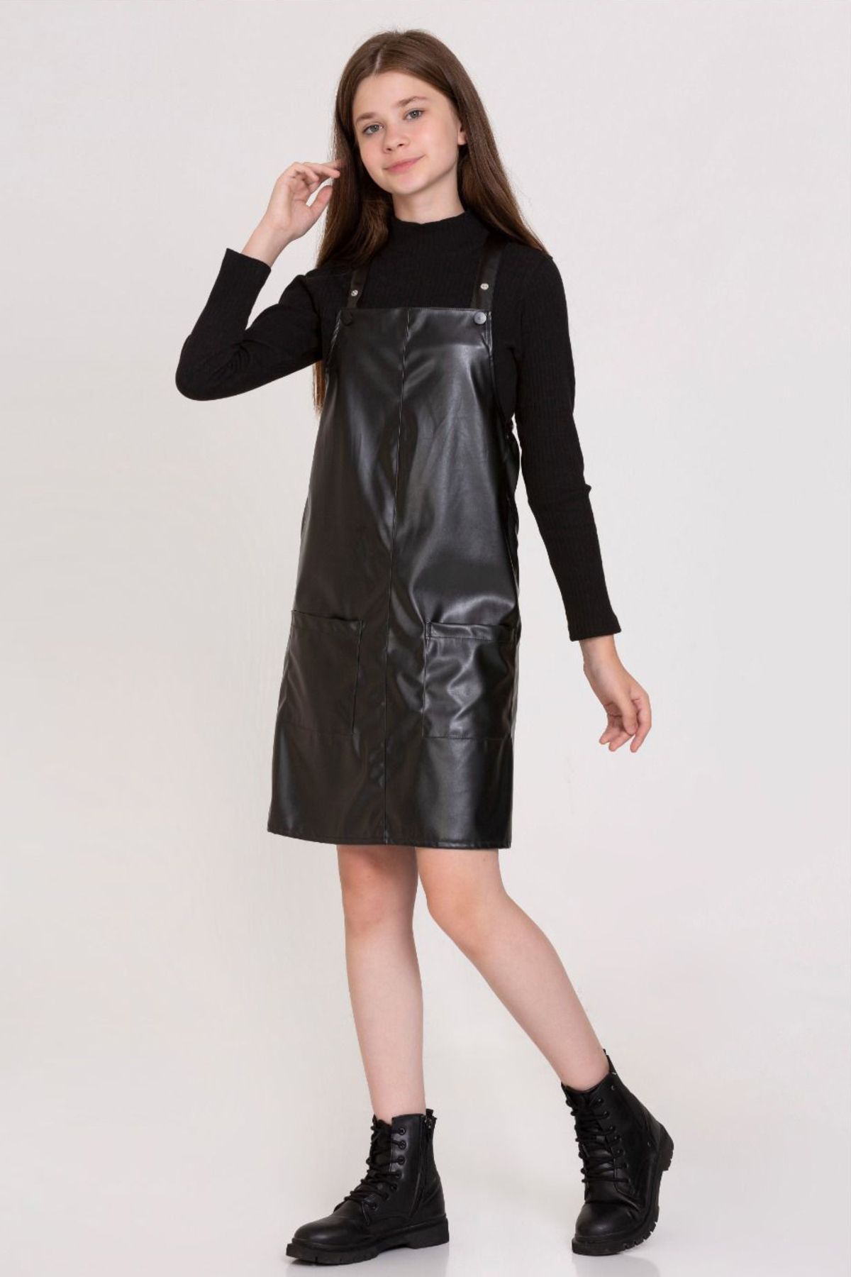 e-çocuk Basıc Askılı Deri Çıtçıtlı Elbise 23141