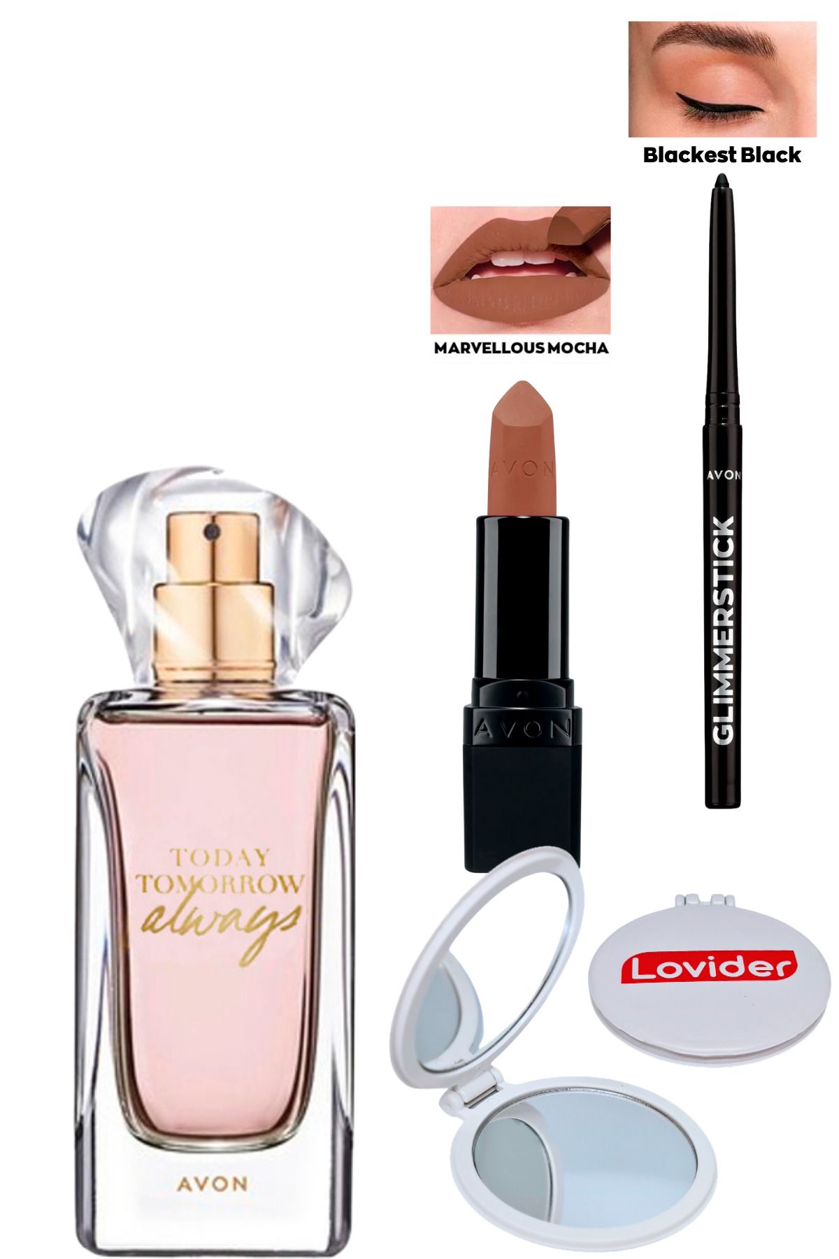 Avon TTA Always Kadın Parfüm EDP 50ml + Marvellous Mocha Mat Ruj + Siyah Göz Kalemi + Lovider Cep Aynası