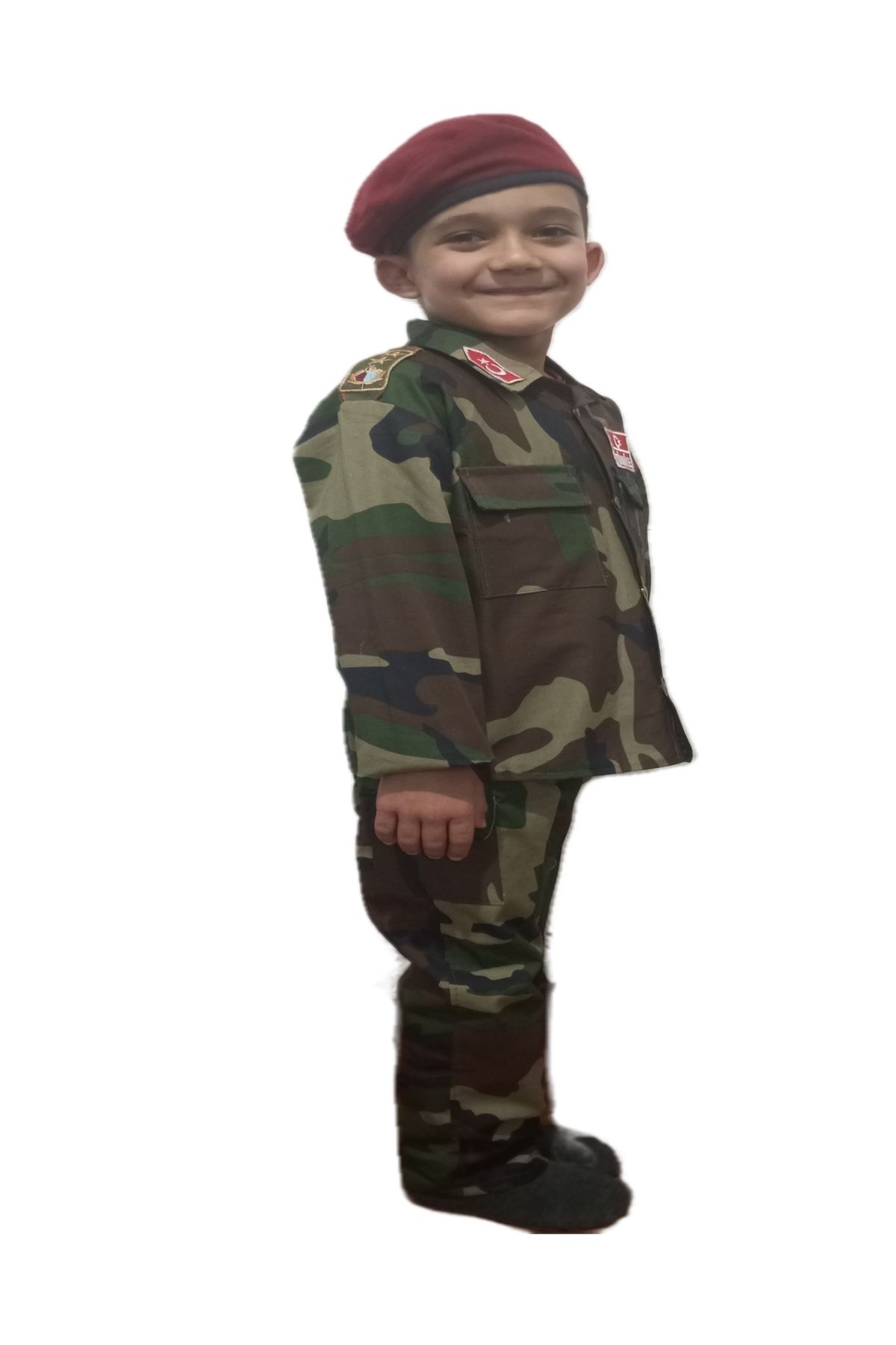 Çocuktarz Koyu Renk(WORLDLAND) Askeri Kamuflaj Bordo Bereli Çocuk Takımı