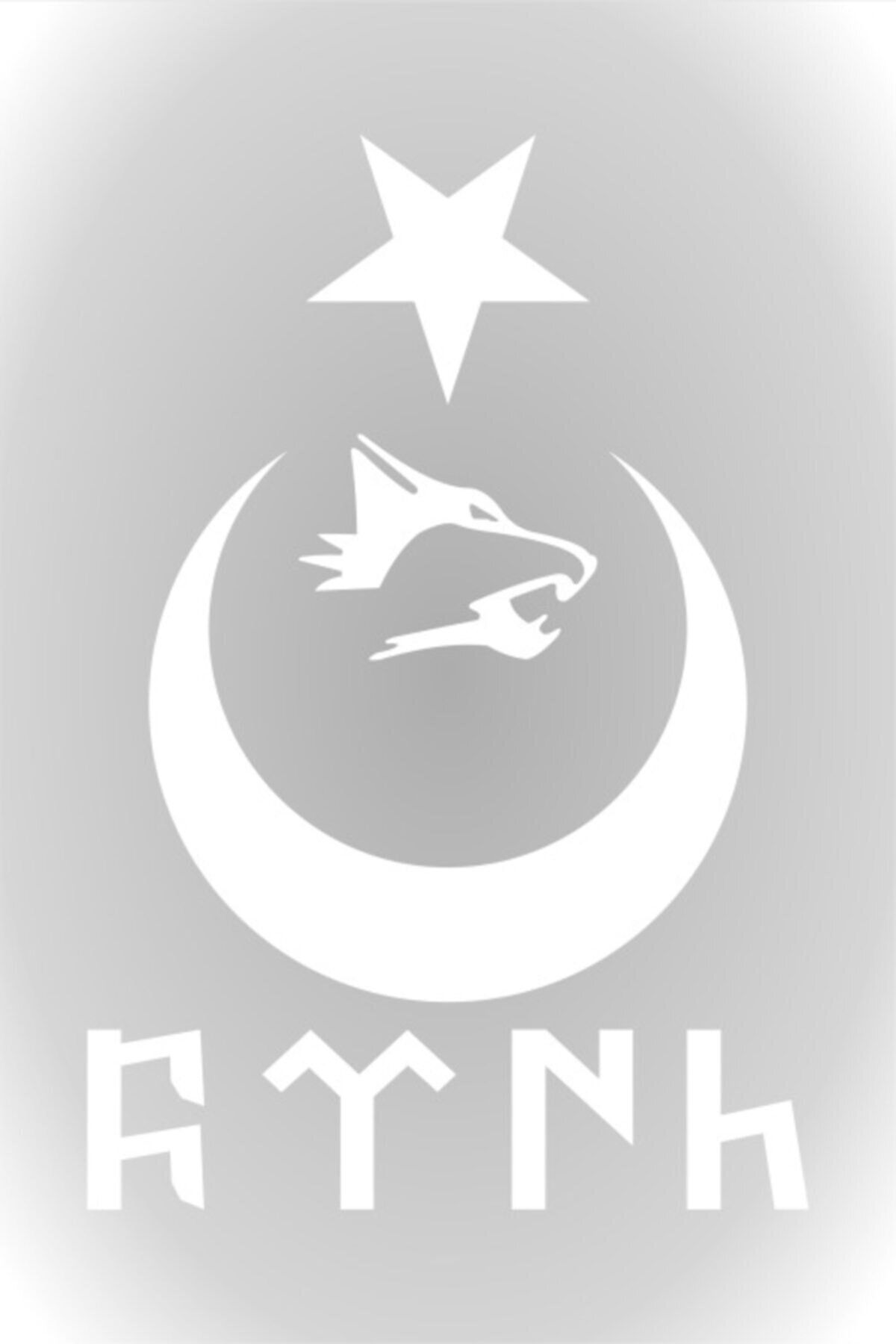 HMNL Ay Yıldız Kurt Göktürkçe Türk Yazısı Kurt Sticker Beyaz 30 Cm
