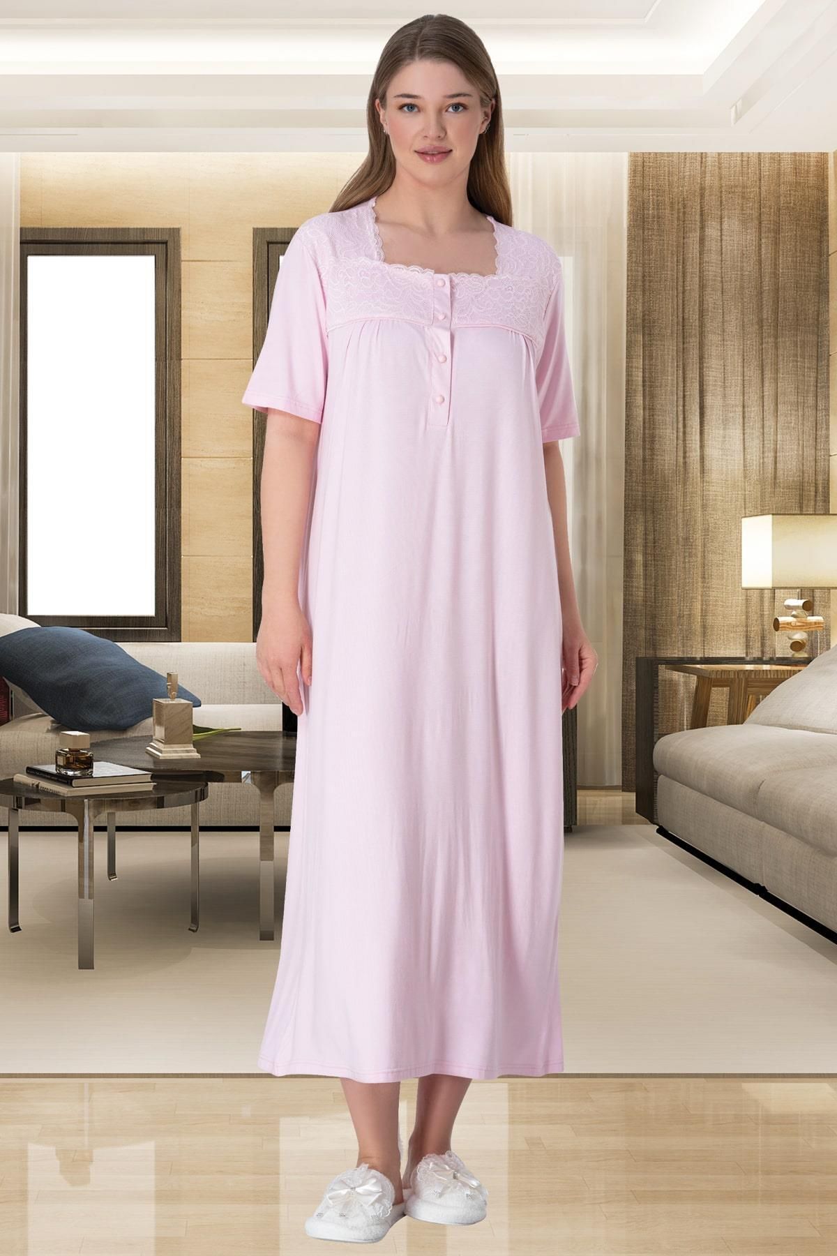 Mecit Pijama Mecit 6049 Pembe Büyük Beden Kadın Gecelik