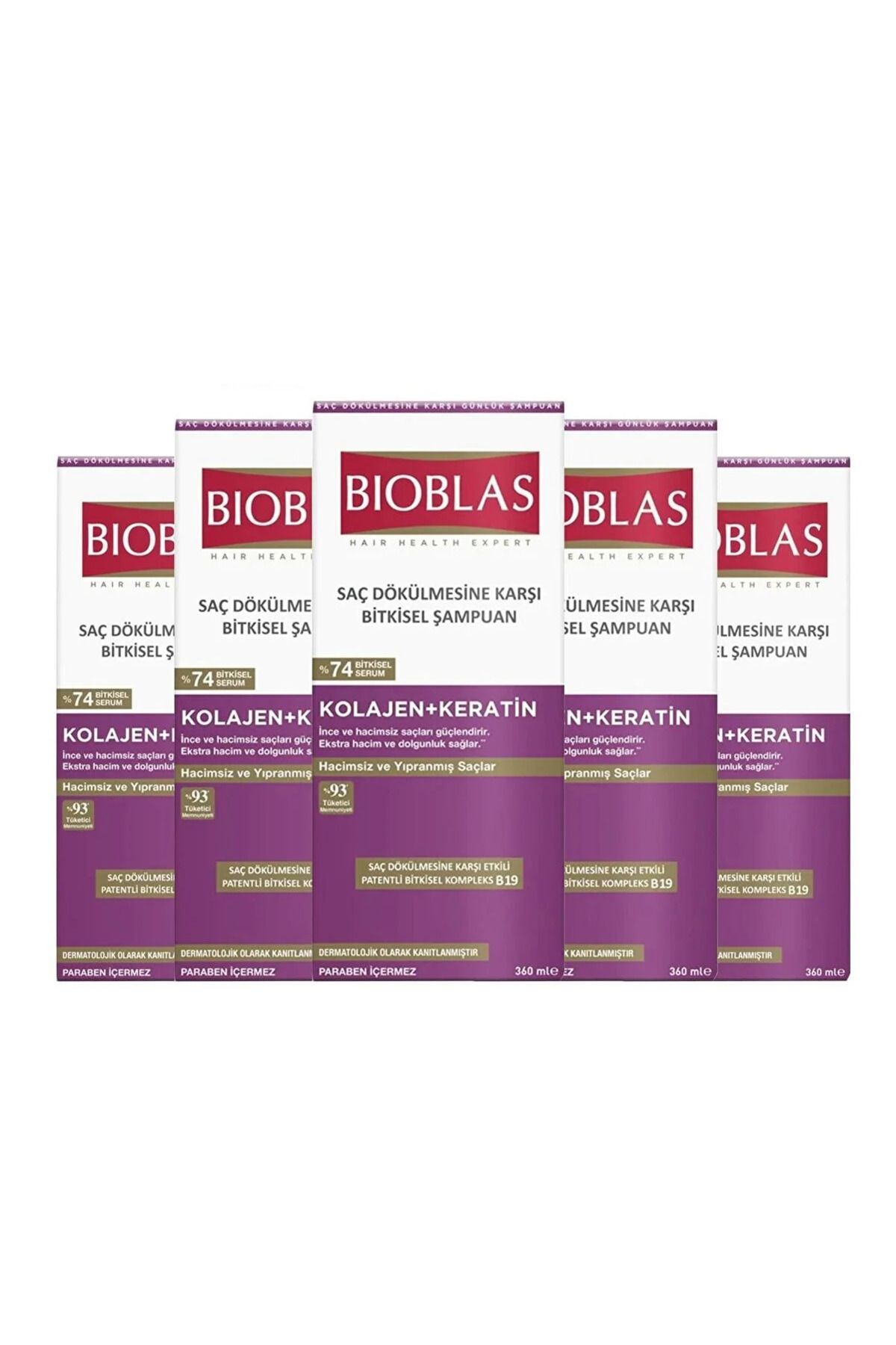 Bioblas Kolajen & Keratin Saç Dökülmesine Karşı Bitkisel Şampuan 360 ml 5 Adet