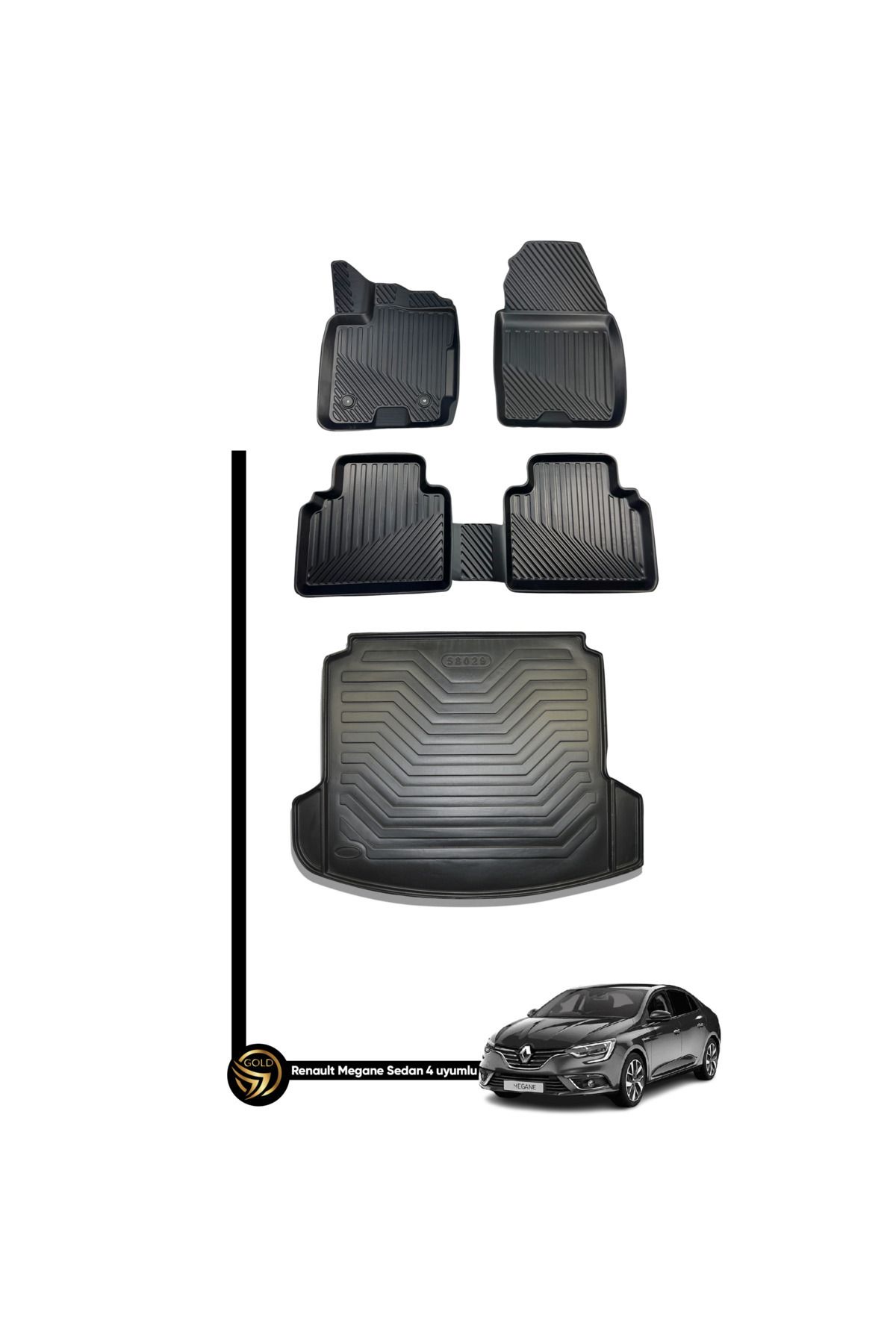 Black Gold Renault Megane 4 3D Havuzlu Paspas Sedan + Bagaj Havuzu İkili Set