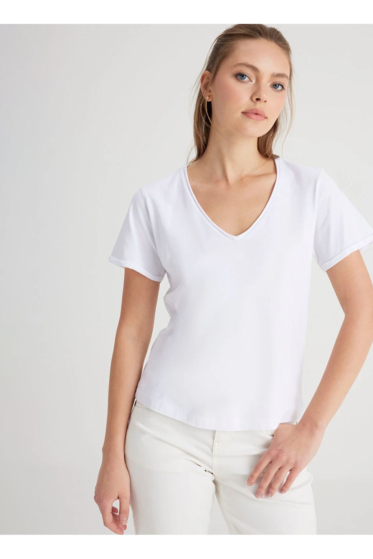 Wrangler V Yaka Beyaz Kadın T-shirt W241664100-v Yaka T-shirt