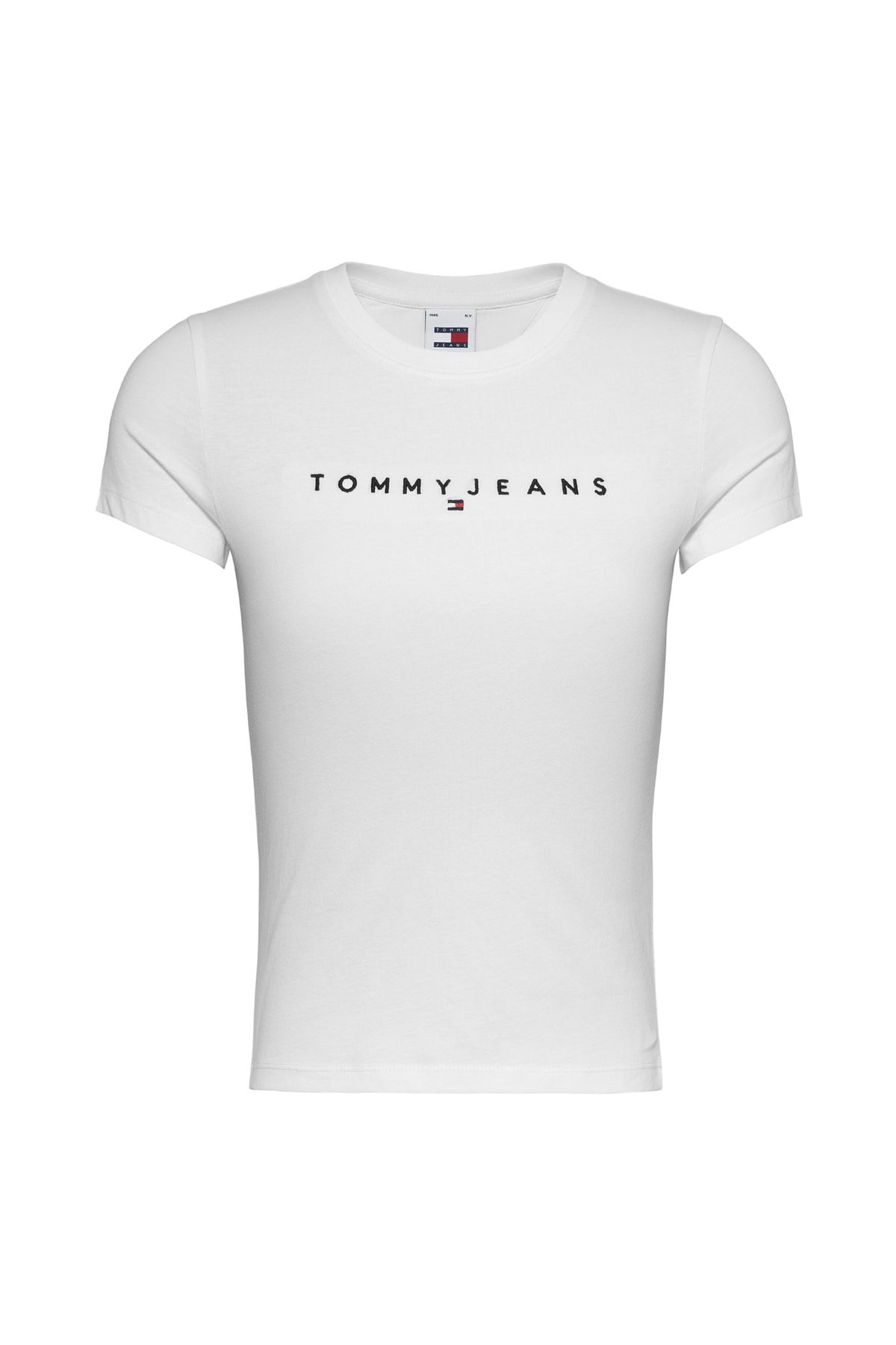 Tommy Jeans Bisiklet Yaka Düz Beyaz Kadın T-Shirt TJW SLIM LINEAR TEE SS EXT