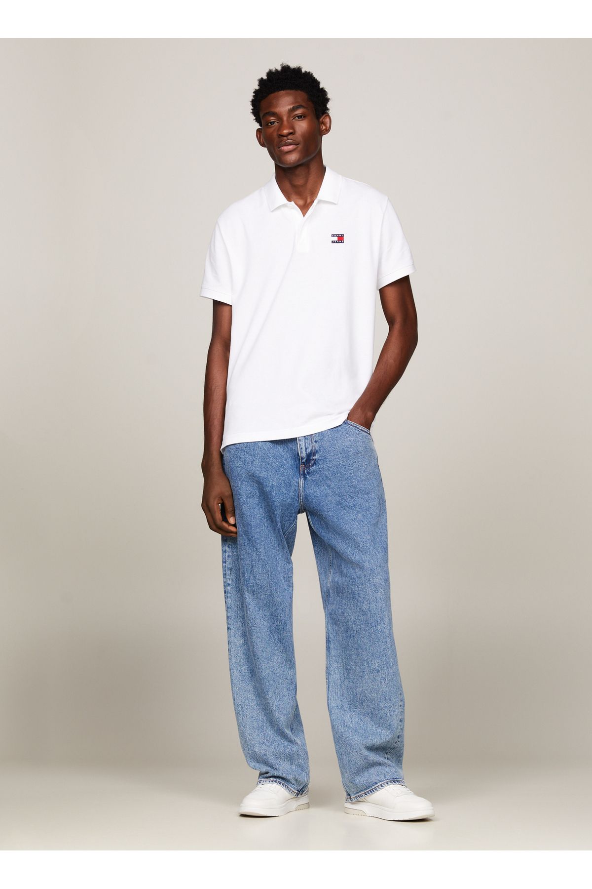 Tommy Jeans Düz Beyaz Erkek Polo T-Shirt DM0DM18314YBR
