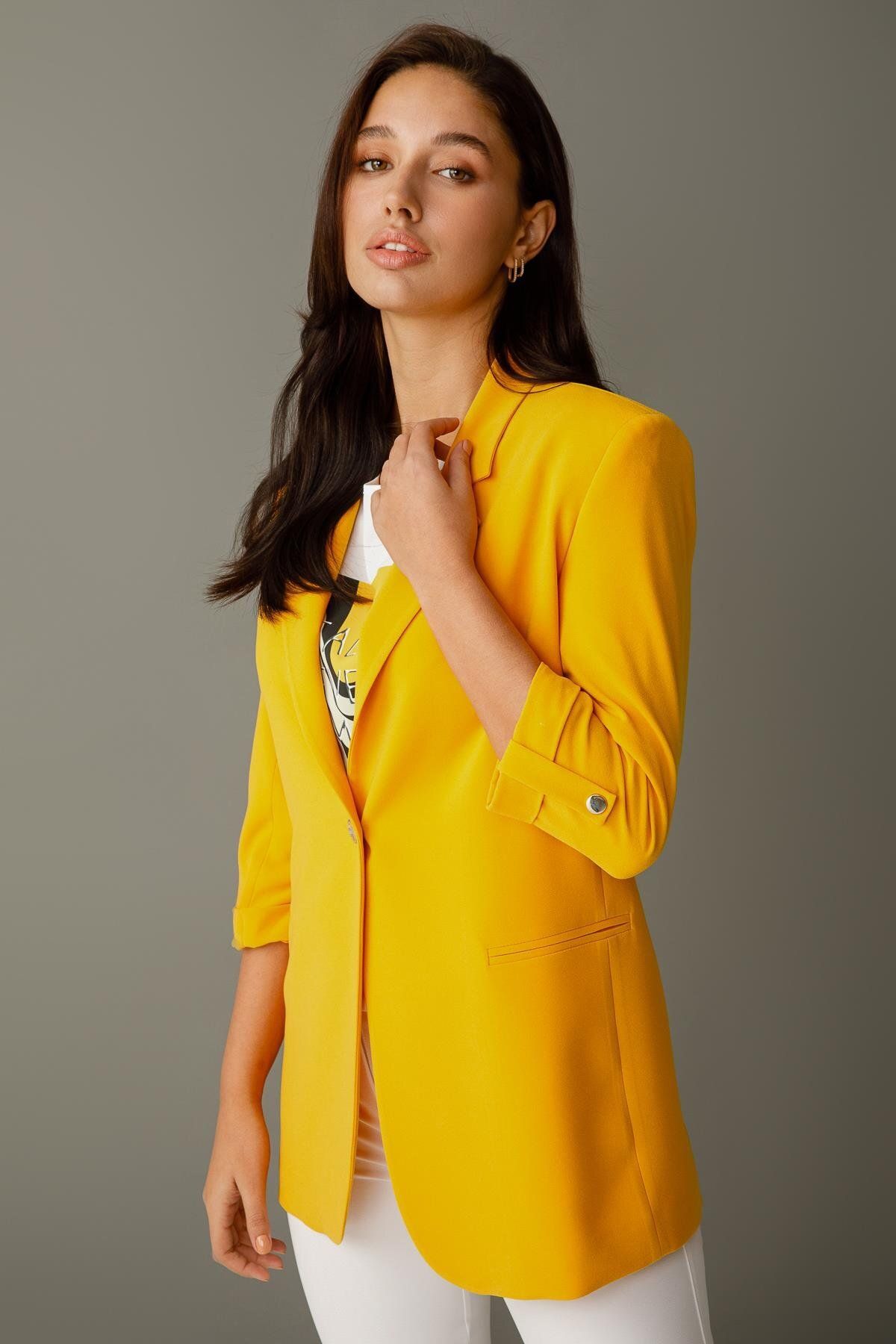 Moda İlgi Modailgi Yarım Astarlı Salaş Ceket Sarı