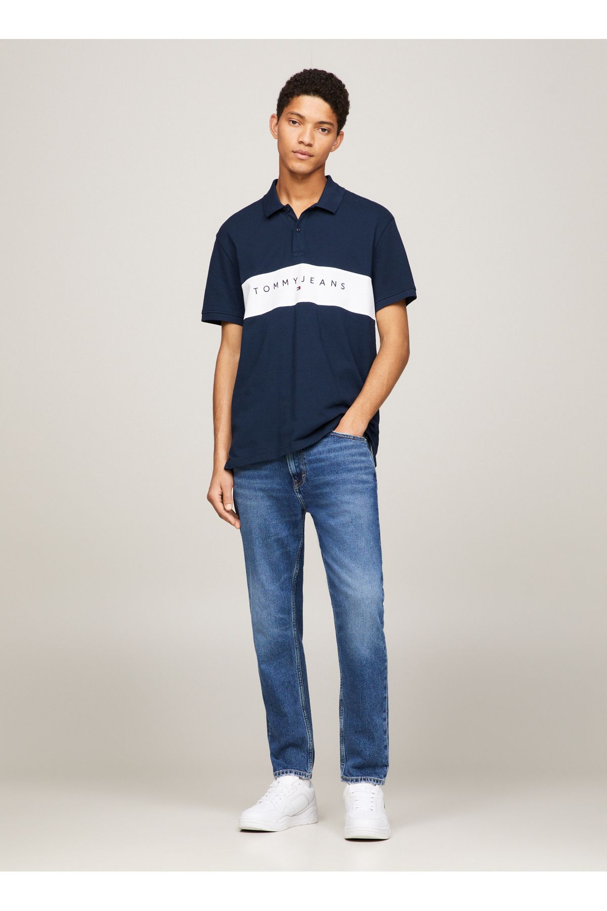 Tommy Jeans Çizgili Lacivert Erkek Polo T-Shirt DM0DM18315C1G