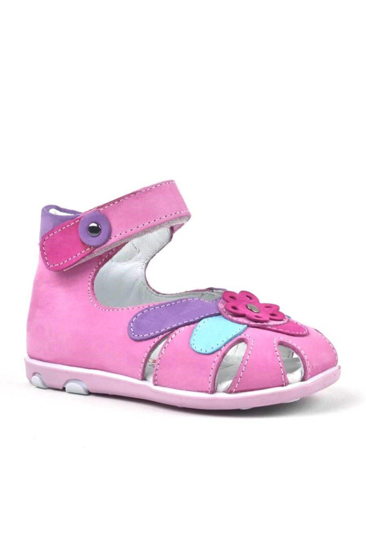 Shoes Center Hakiki Deri Pembe Kız Bebek Sandalet