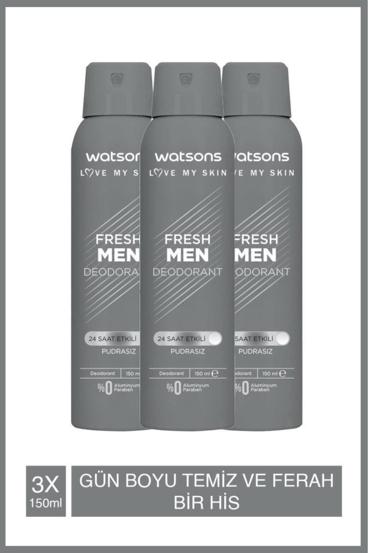 Watsons Fresh Men Pudrasız Deodorant Sprey 150 ml X 3 Adet