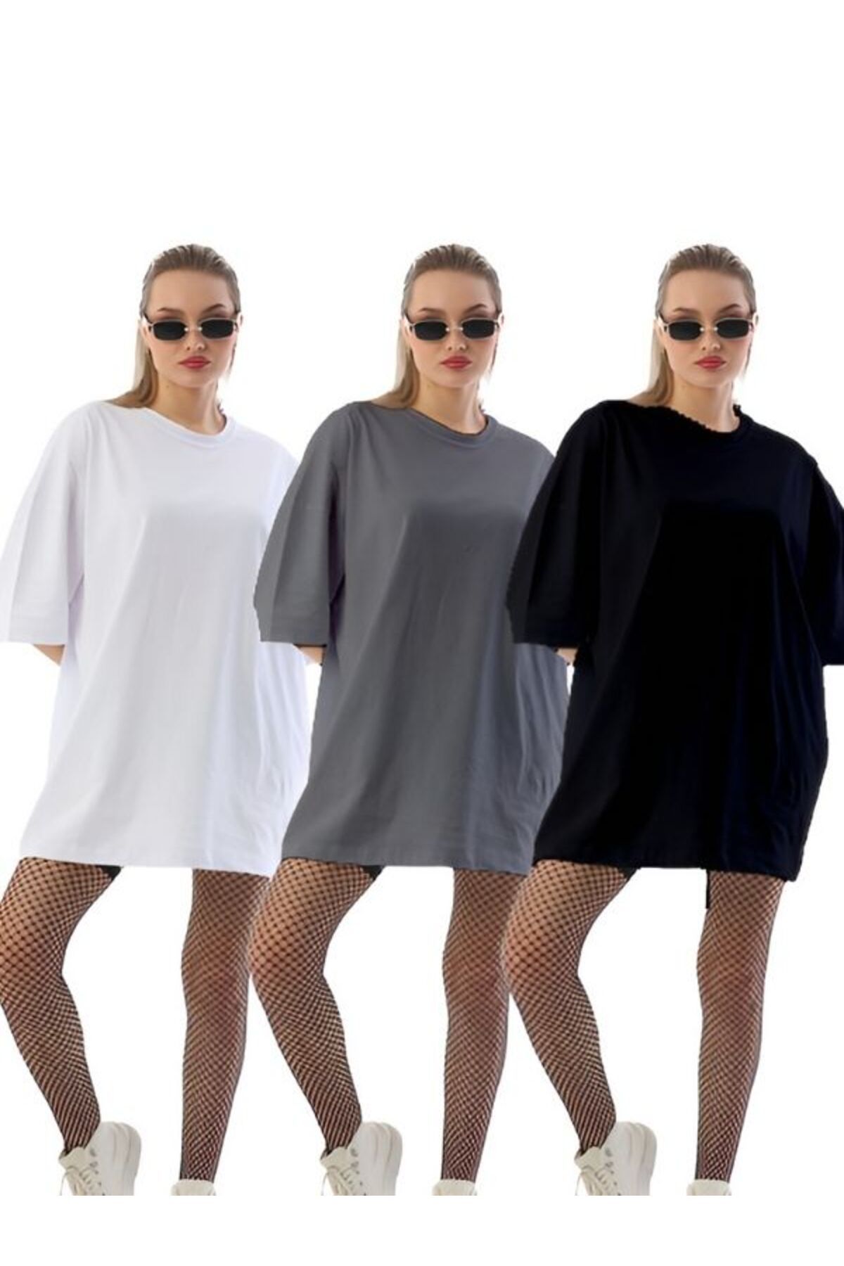 HABBE UNİSEX 3'lü Kadın Siyah-beyaz-gri Tişört Unisex T-shirt Erkek Kadın Tişört Tişört Yazlık