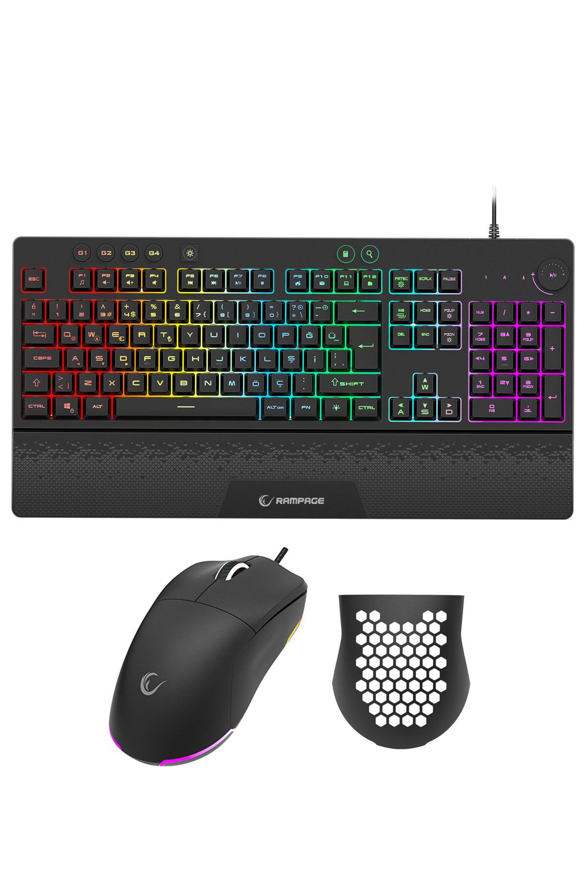 Rampage ECLIPSE Siyah Usb RGB Aydınlatmalı Q Gaming 4 Tuş Makrolu Oyuncu Klavye Mouse Set