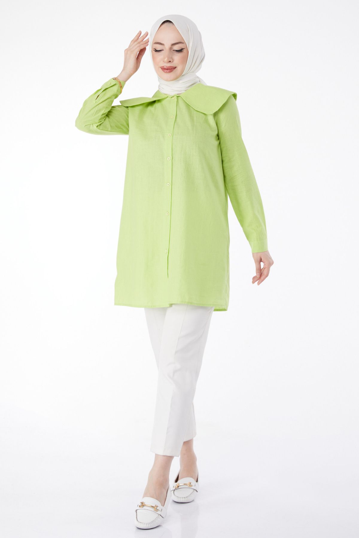 TOFİSA Düz Bahriye Yaka Kadın Yeşil Gömlek - 13169