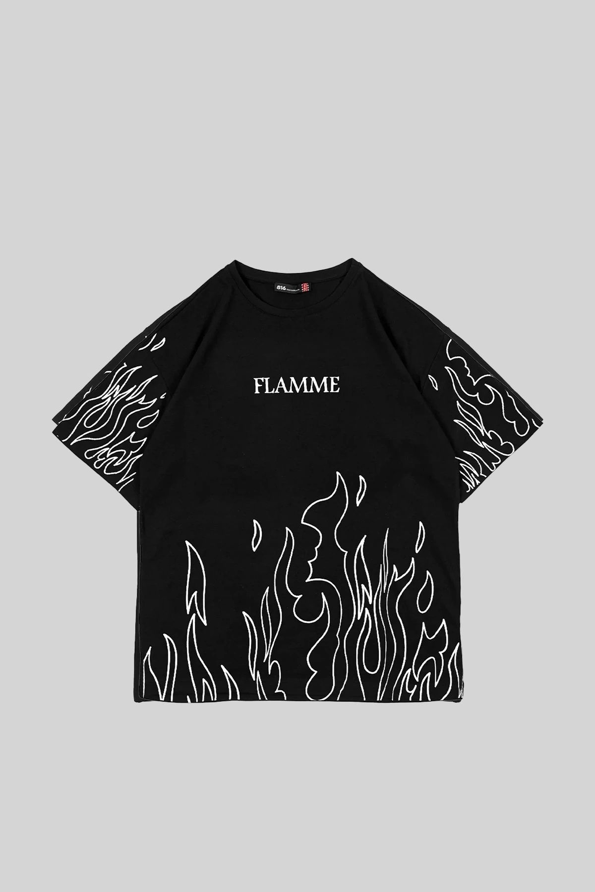 Sekizbiraltı Flamme Baskılı Siyah Unisex Tshirt