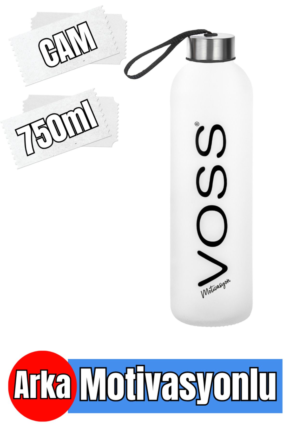 Comprox Voss Siyah 750ml Sporcu Cam  Su Şişesi Motivasyonlu Sızdırmaz Matara Suluk